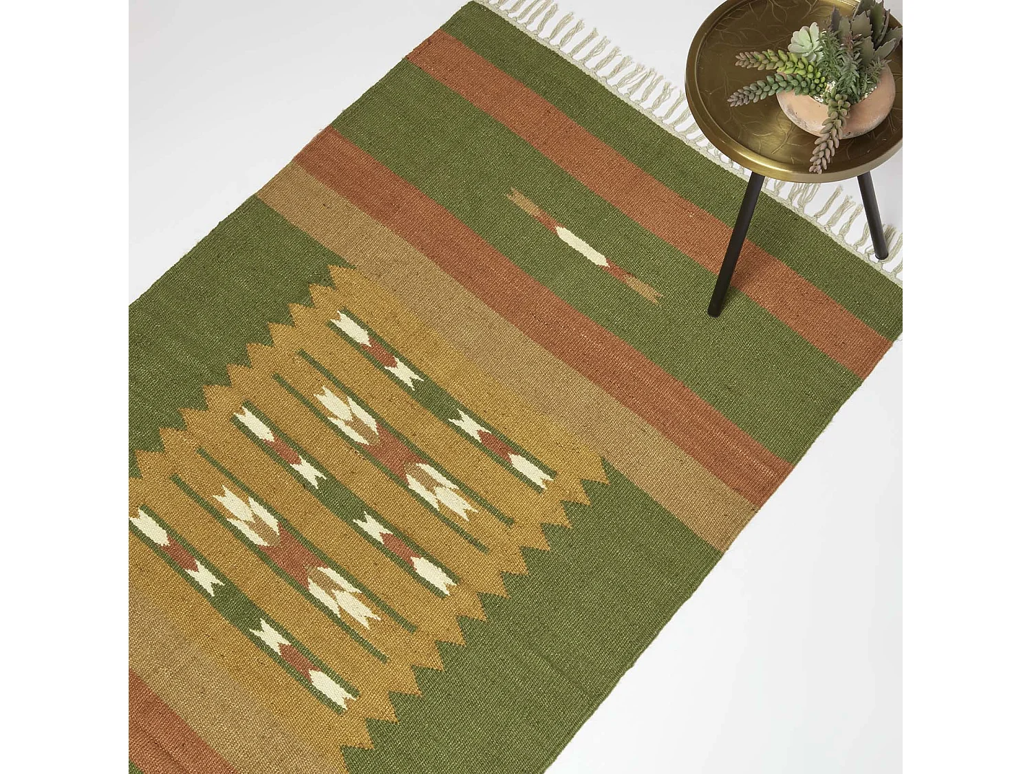 Homescapes Lundi Orange & Green Kilim Cotton & Jute Rug 120 x 170 cm