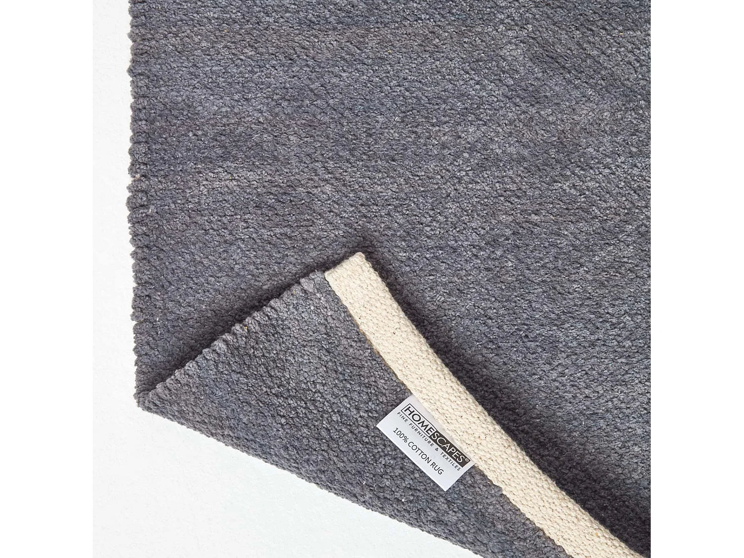 Homescapes Dark Grey 100% Cotton Plain Chenille Rug with Natural Trim, 90 x 150 cm