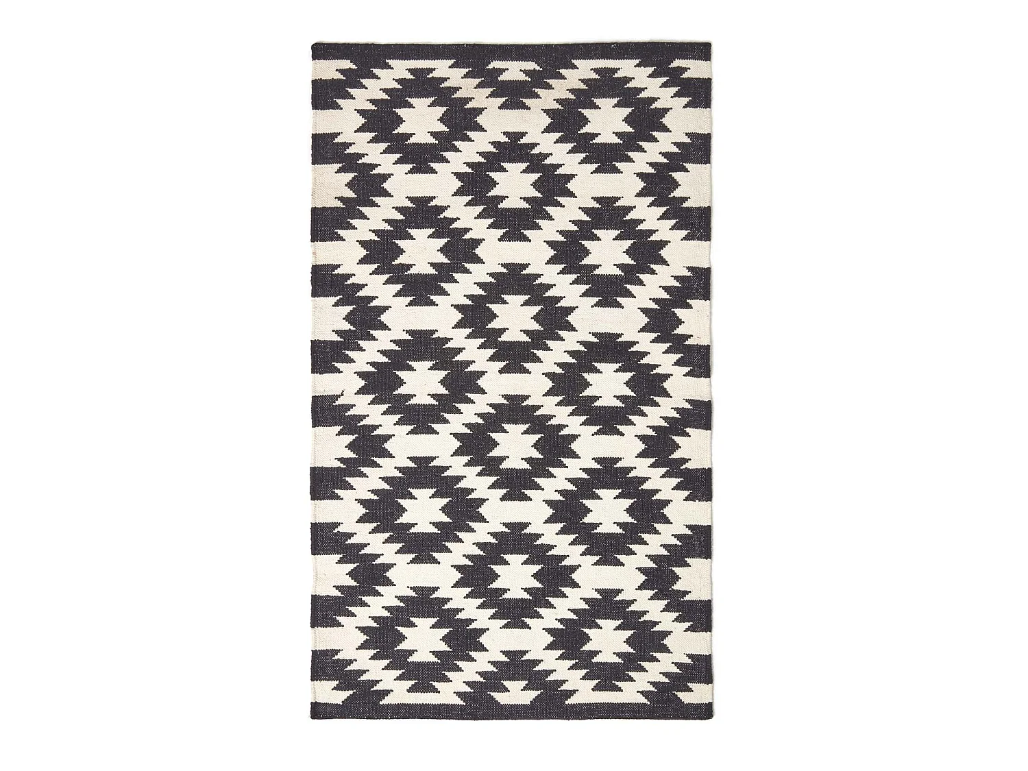 Homescapes Zurich Handwoven Black and White 100% Cotton Geometric Pattern Kilim Rug, 90 x 150 cm