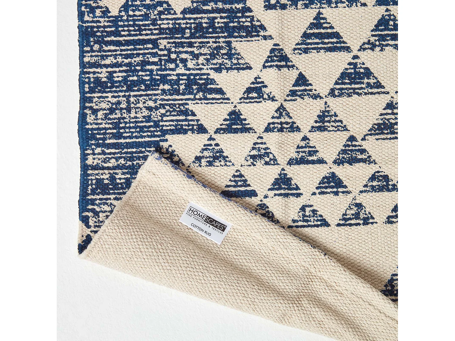 Homescapes Delphi Blue and White Geometric Style 100% Cotton Printed Rug, 120 x 170 cm
