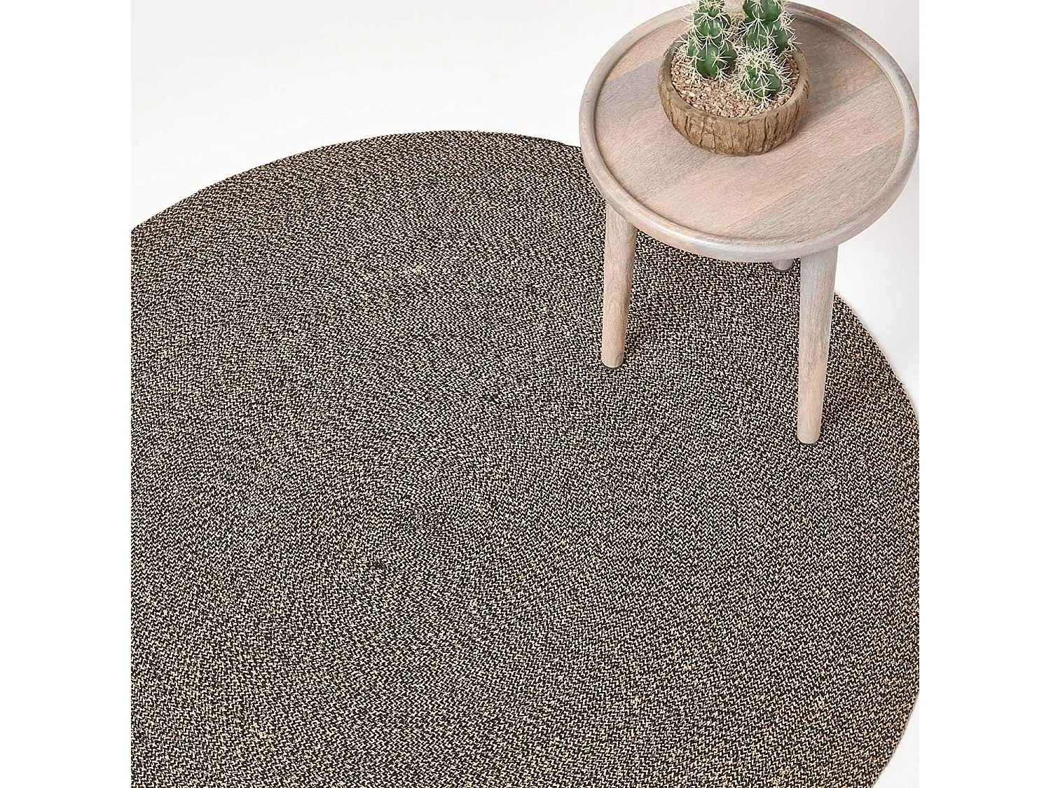 Homescapes Linen and Black Melange Braided Rug, 200 cm Round