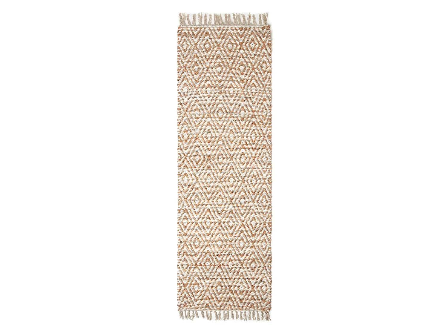 Homescapes Sierra Neutral Diamond Pattern Hemp Chindi Rug, 66 x 200 cm