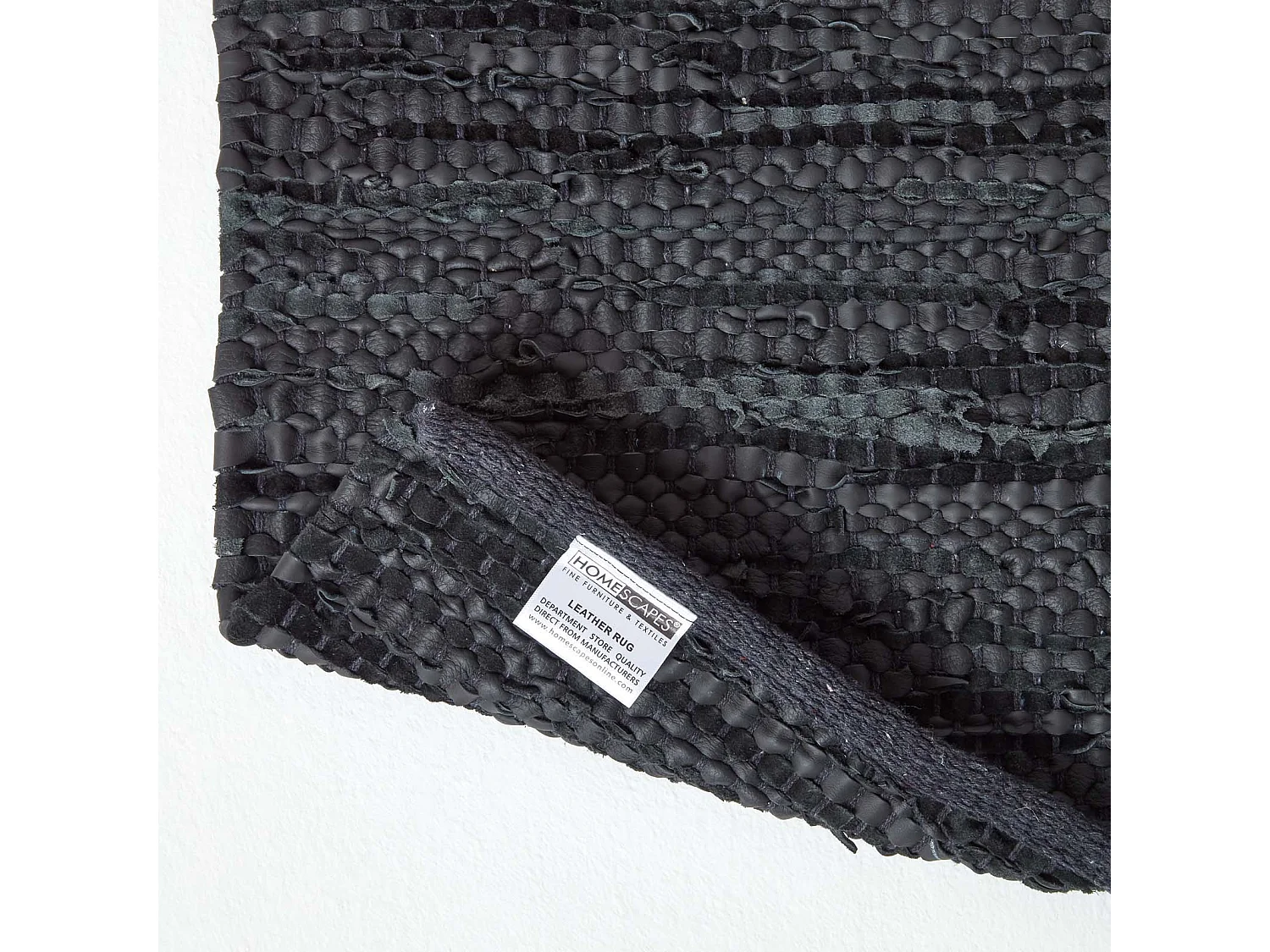 Homescapes Denver Leather Woven Rug Black, 90 x 150 cm