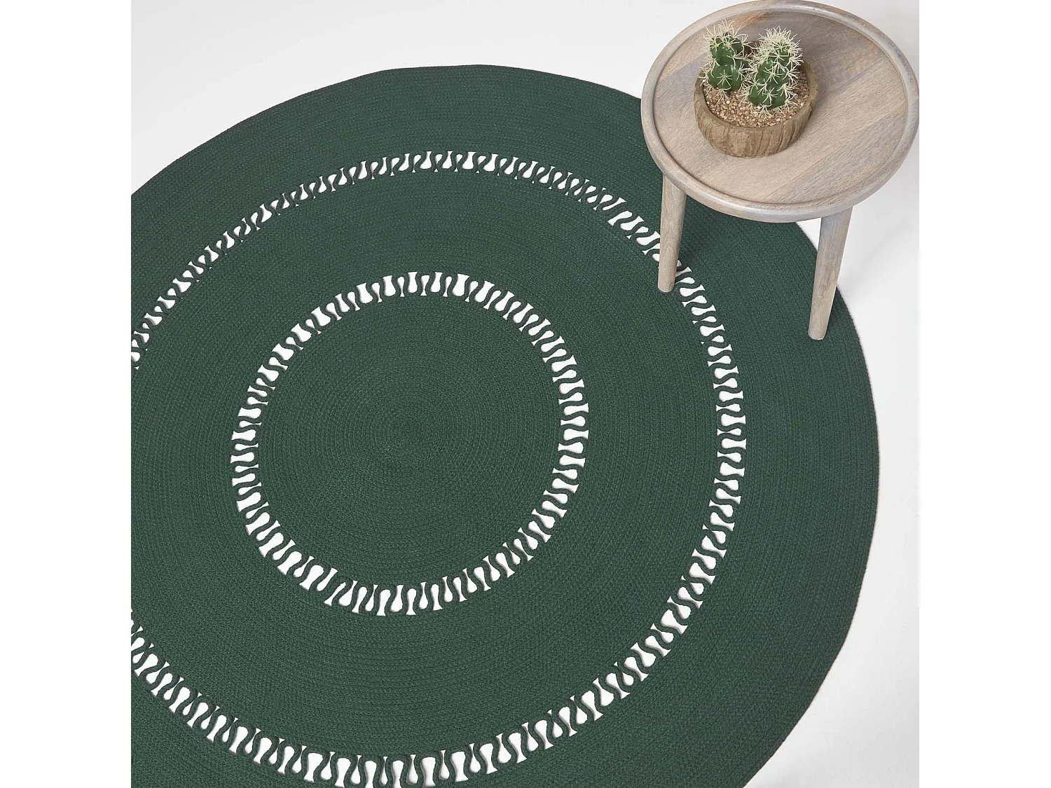 Homescapes Green Crochet Braided Rug 150cm Round