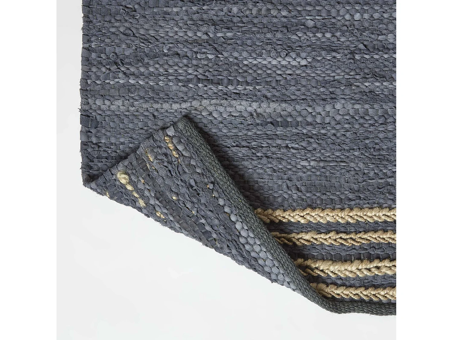 Homescapes Grey Recycled Leather Handwoven Stripe Rug, 120 x 170 cm