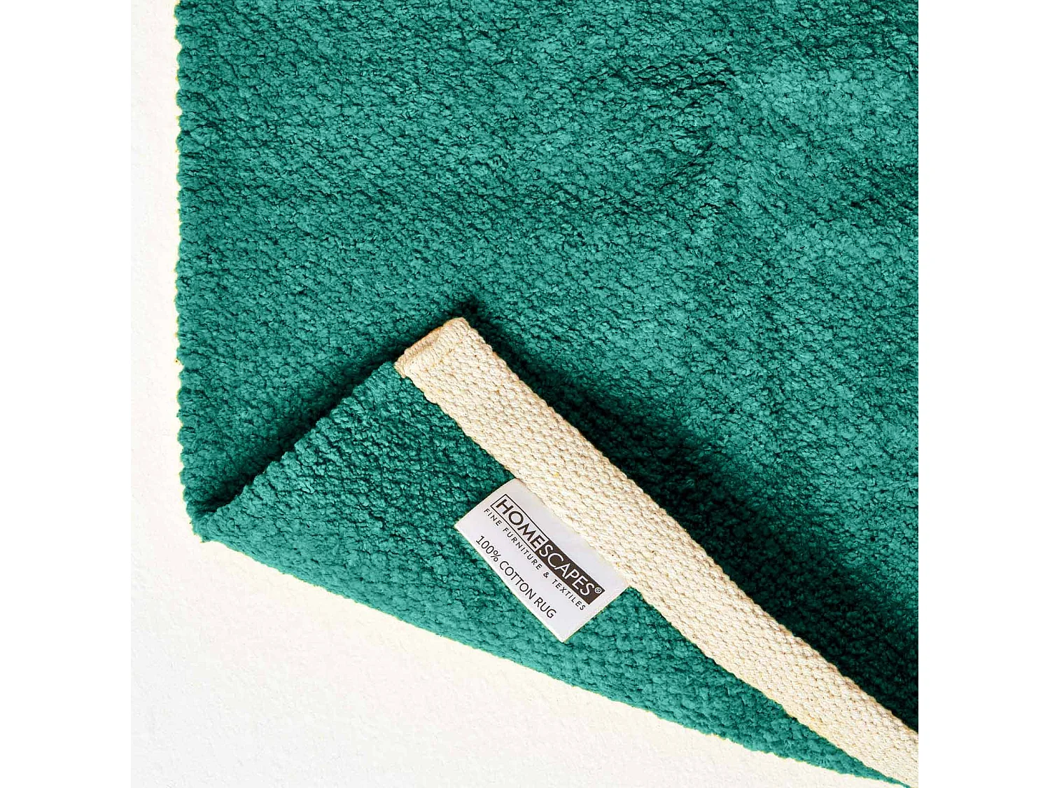 Homescapes Teal Green 100% Cotton Plain Chenille Rug with Natural Trim, 90 x 150 cm