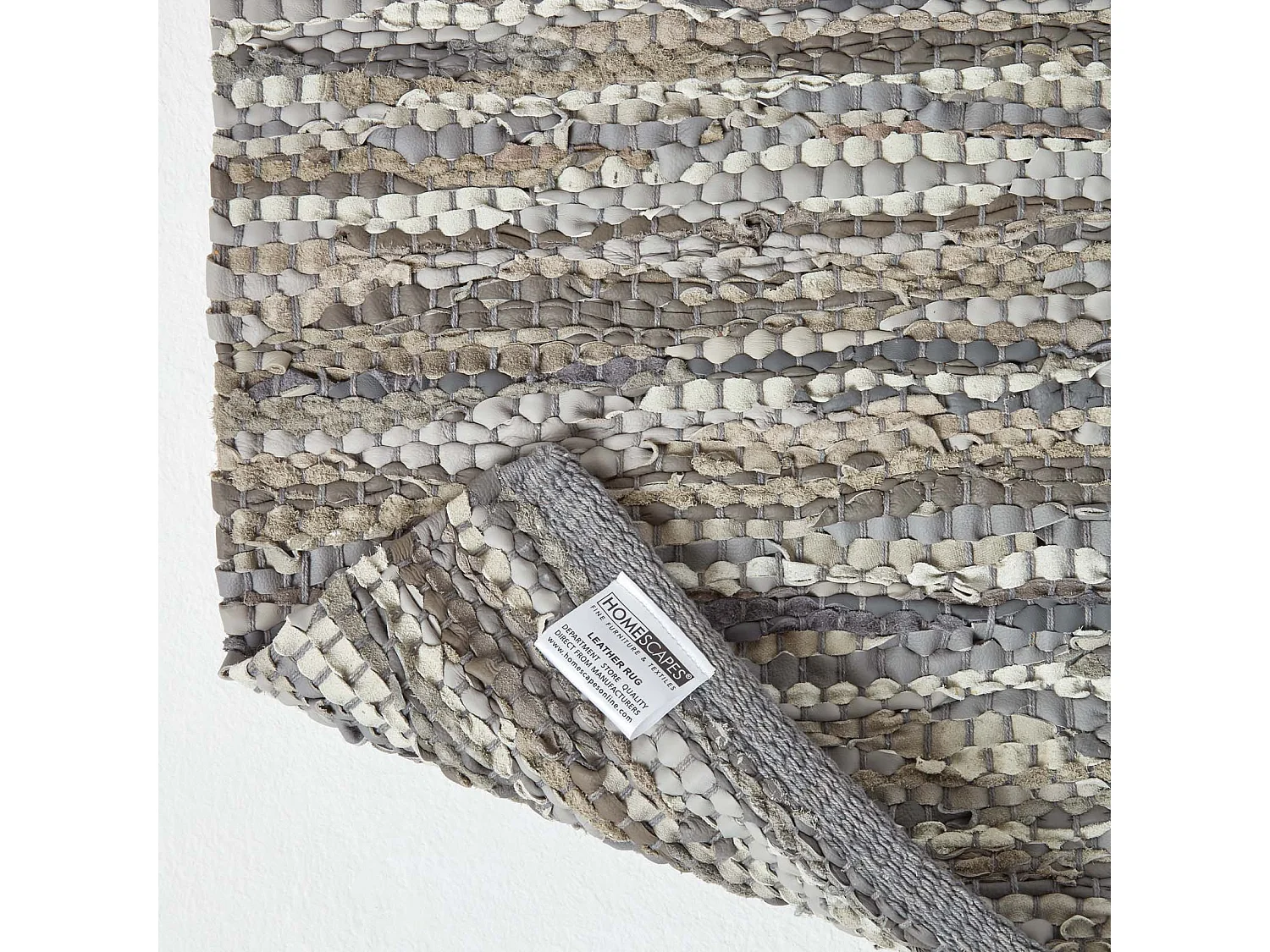 Homescapes Denver Leather Woven Rug Grey, 150 x 240 cm