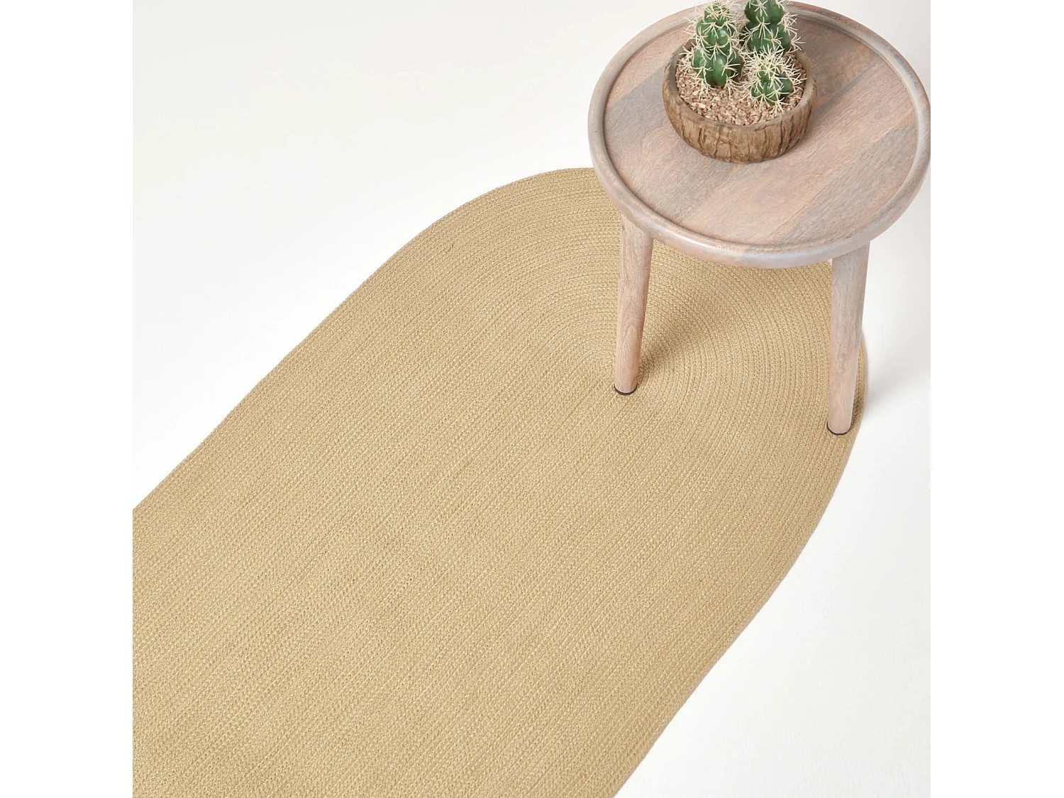 Homescapes Linen Handmade Woven Braided Oval Rug, 66 x 200 cm