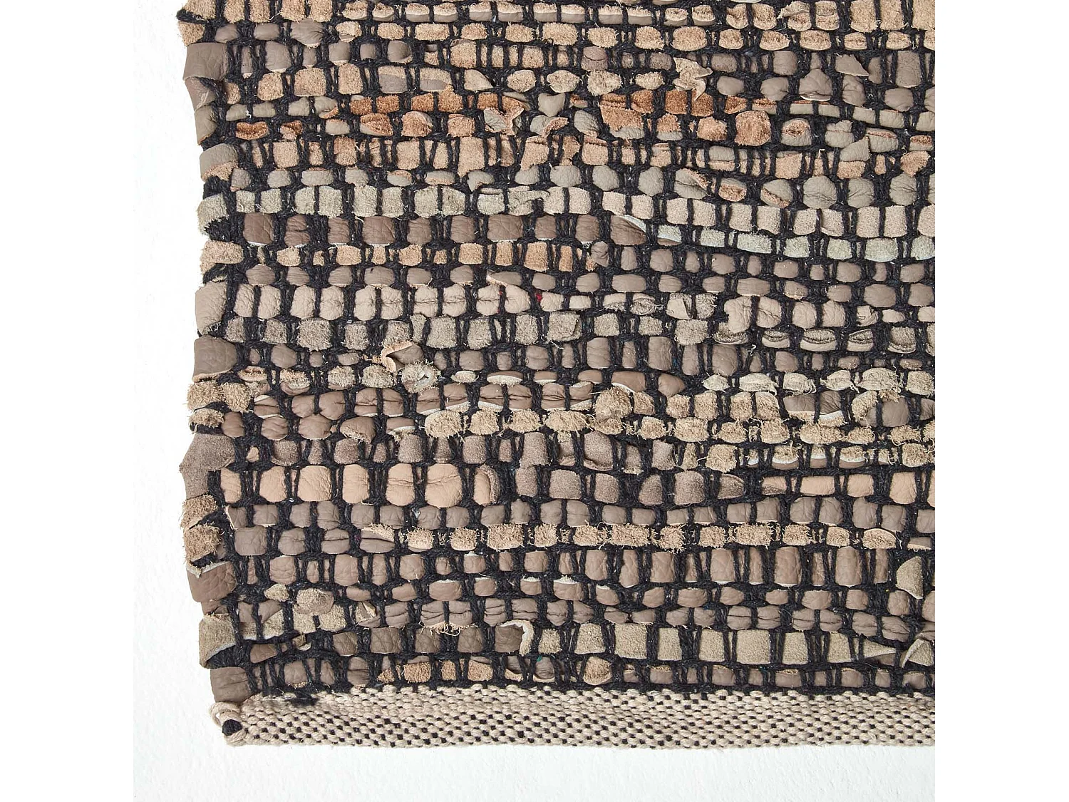 Homescapes Grey Recycled Leather Handwoven Herringbone Rug, 120 x 180 cm