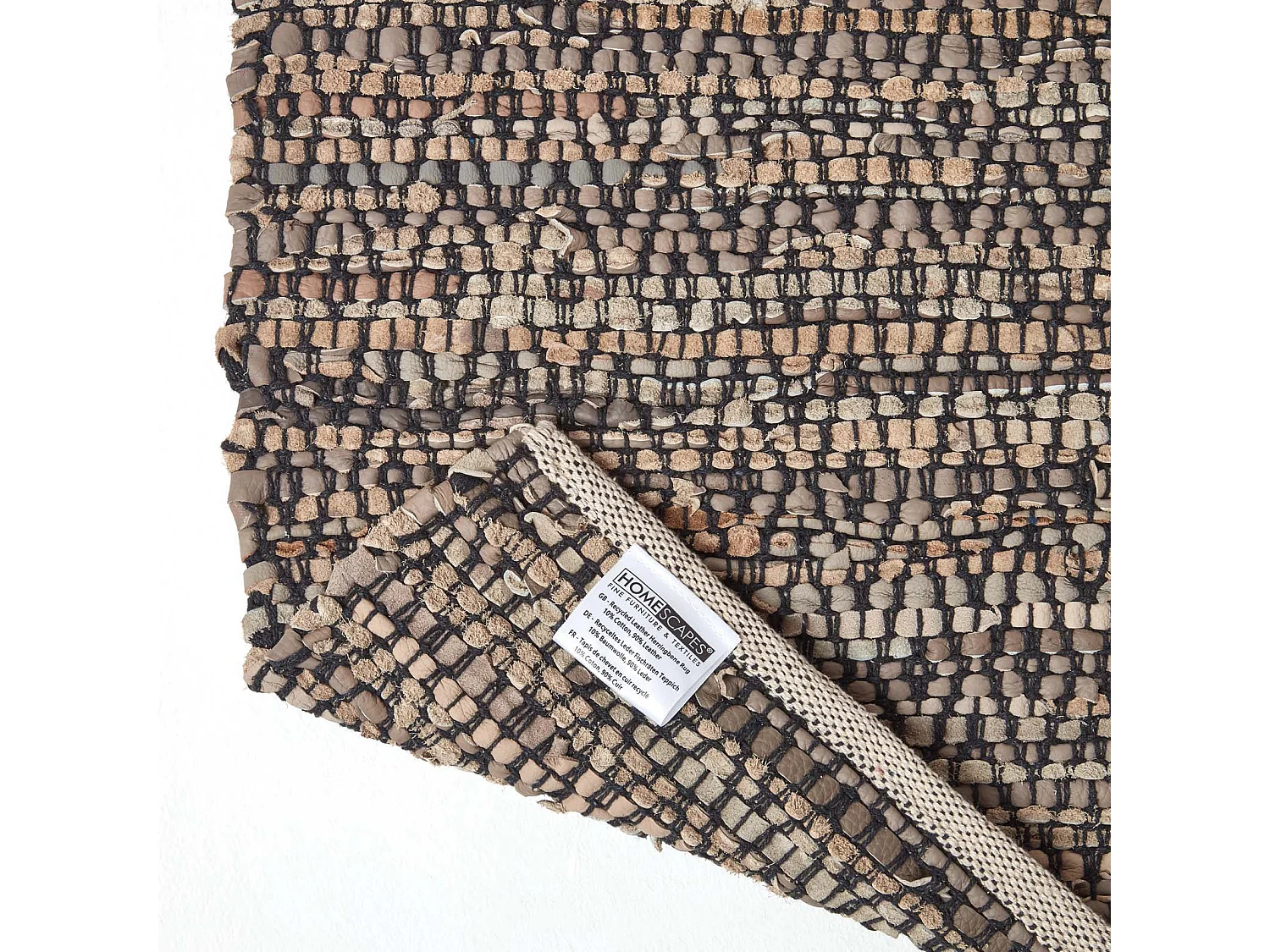Homescapes Grey Recycled Leather Handwoven Herringbone Rug, 120 x 180 cm