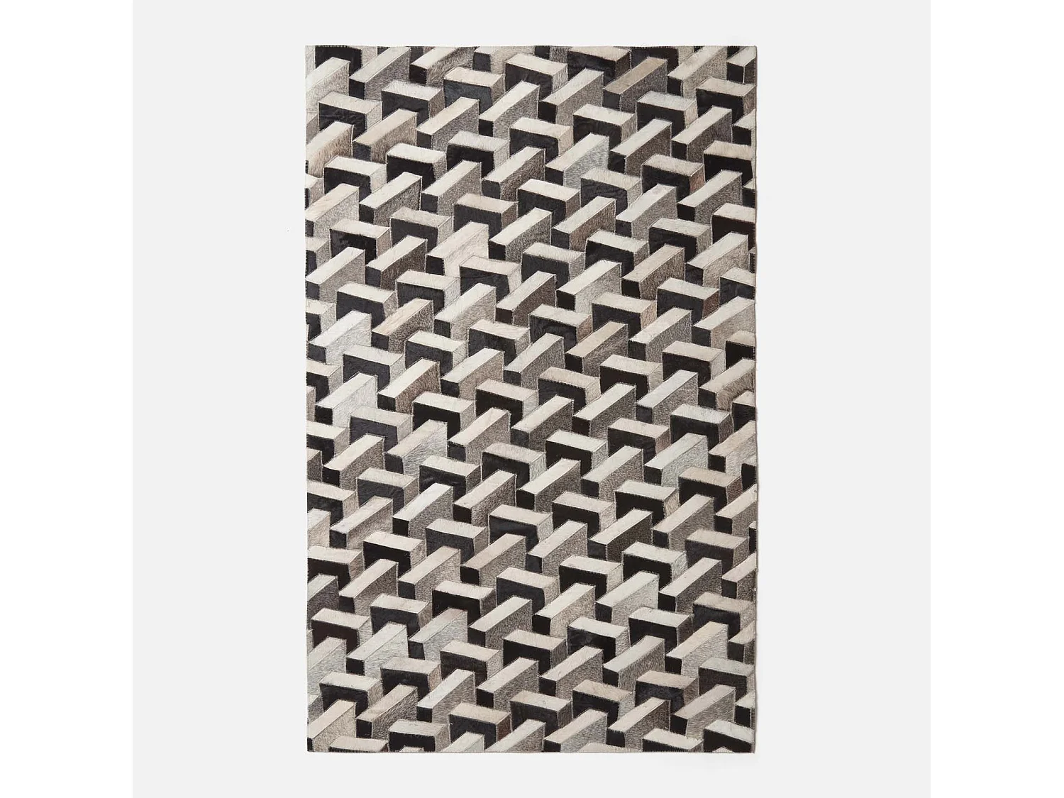 Homescapes Grey & Black Geometric Leather Rug, 90 x 150 cm