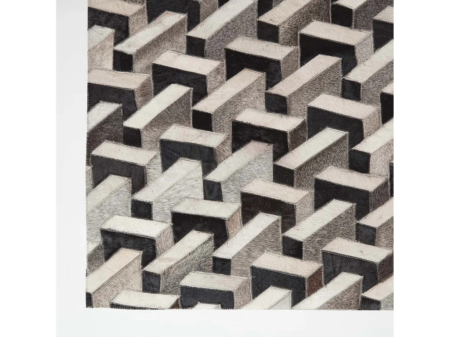 Homescapes Grey & Black Geometric Leather Rug, 90 x 150 cm