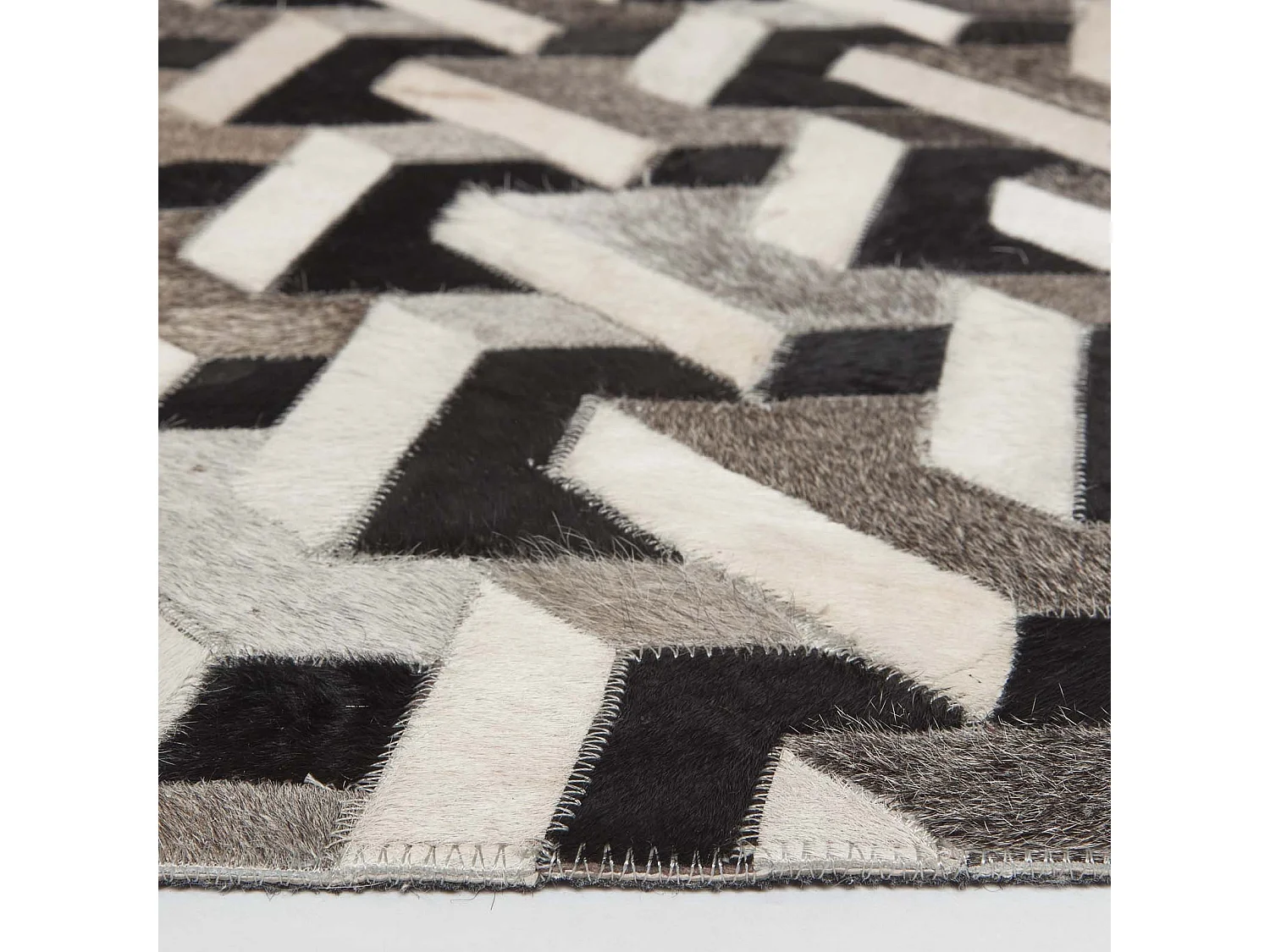 Homescapes Grey & Black Geometric Leather Rug, 90 x 150 cm