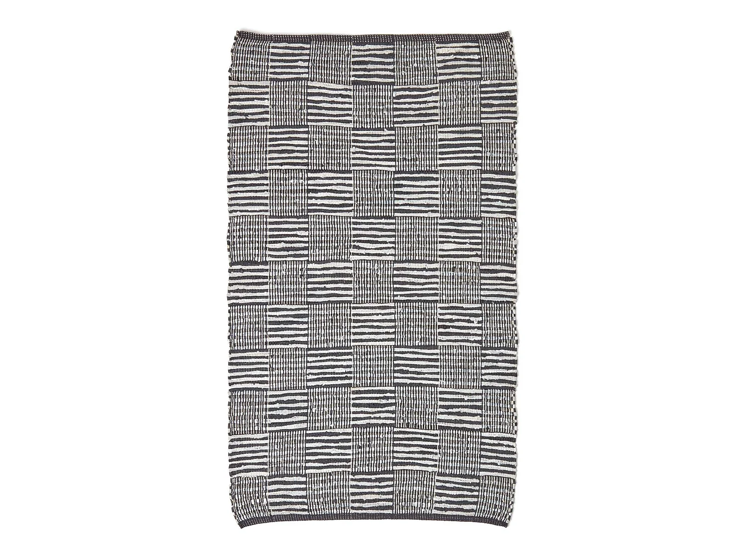 Homescapes Black & White Real Leather Handwoven Striped Block Check Rug, 120 x 180 cm