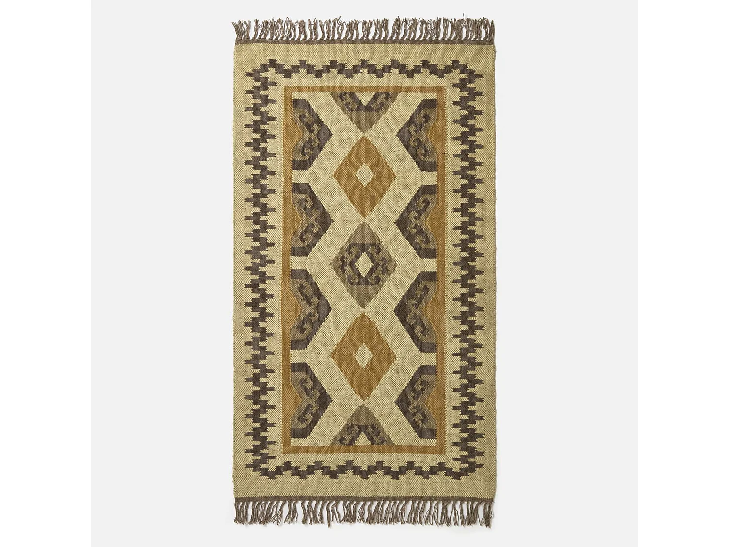 Homescapes Ravar Brown & Gold Kilim Wool Rug 160 x 230 cm