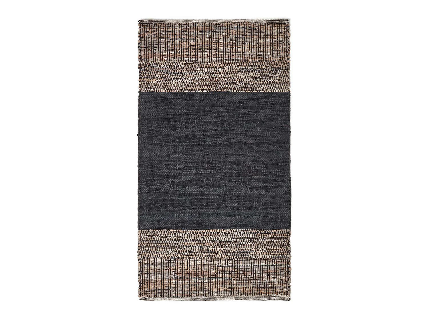 Homescapes Black Recycled Leather Handwoven Herringbone Rug, 90 x 150 cm