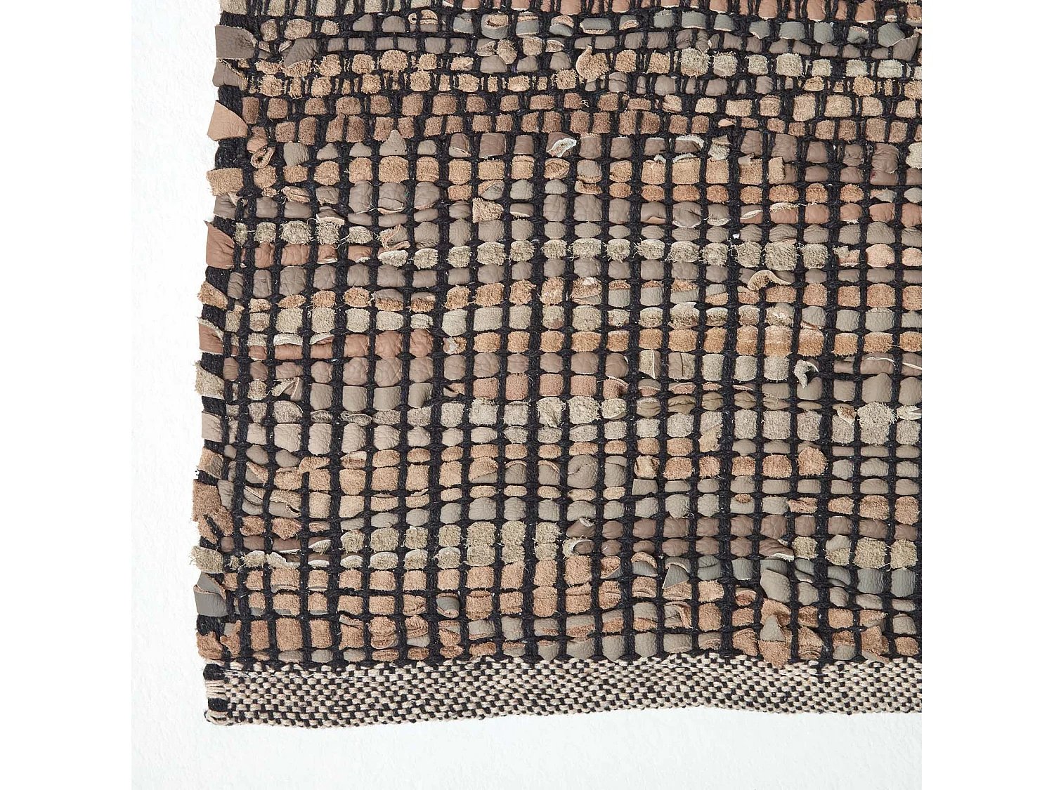 Homescapes Black Recycled Leather Handwoven Herringbone Rug, 90 x 150 cm