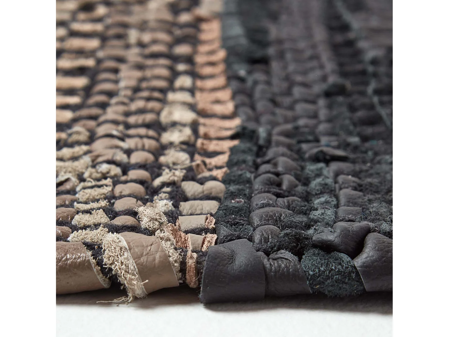 Homescapes Black Recycled Leather Handwoven Herringbone Rug, 90 x 150 cm