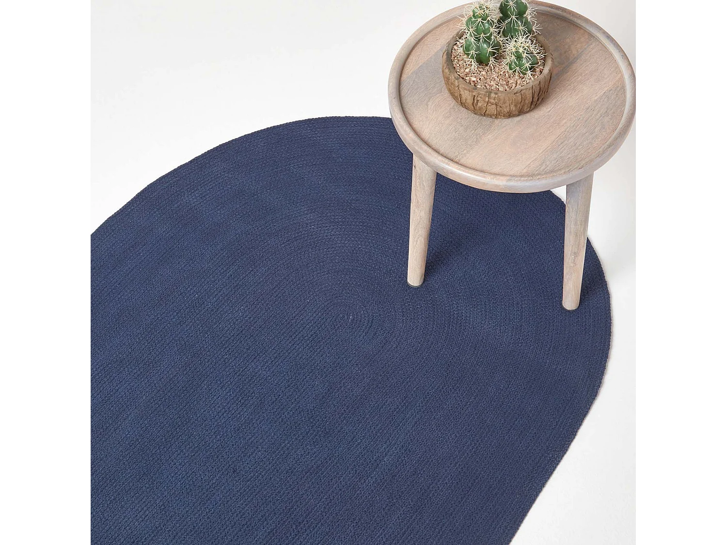 Homescapes Navy Handmade Woven Braided Oval Rug, 110 x 170 cm