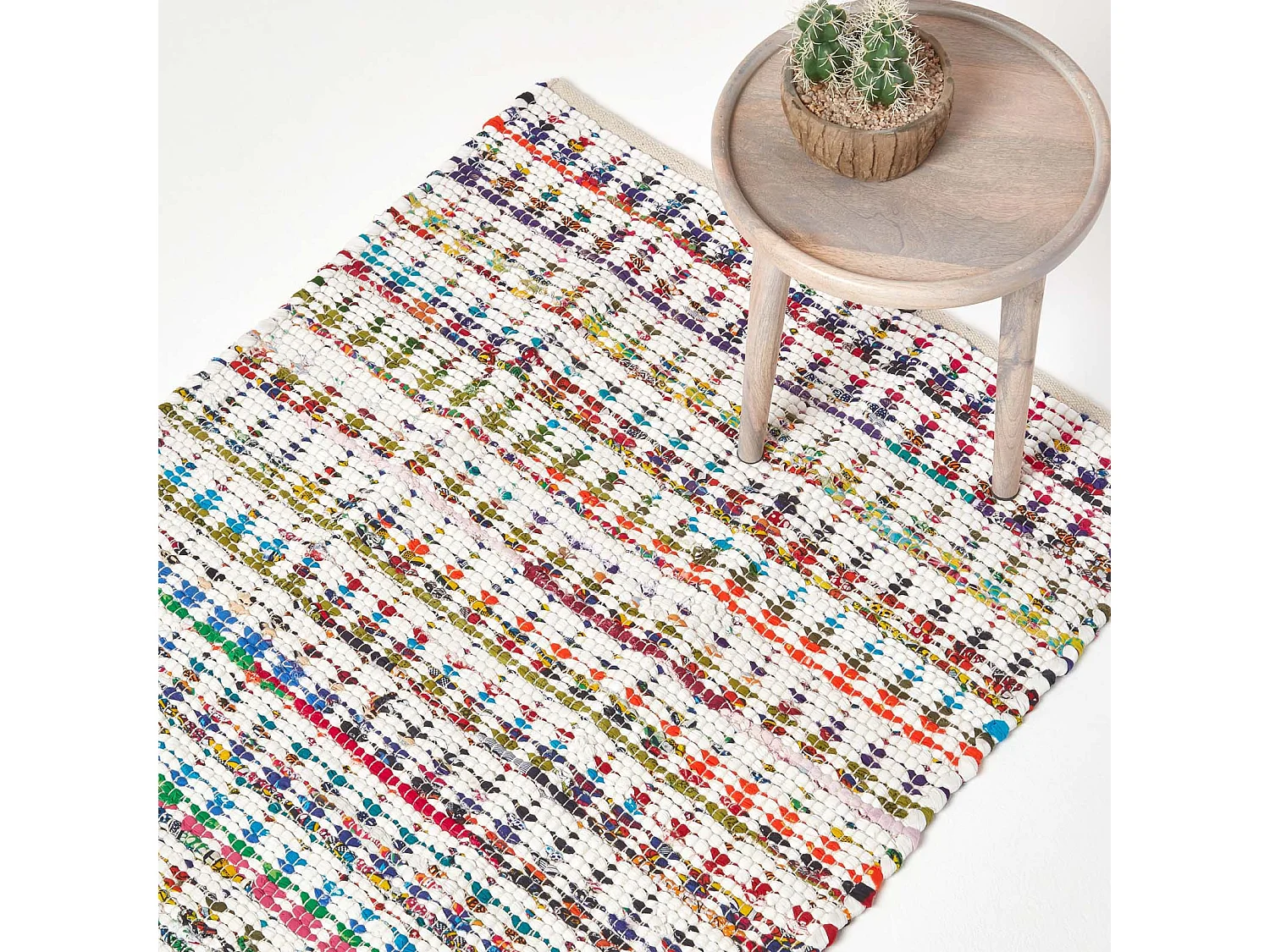 Homescapes Handwoven Multi Coloured 100% Cotton Diamond Chindi Rug, 120 x 170 cm
