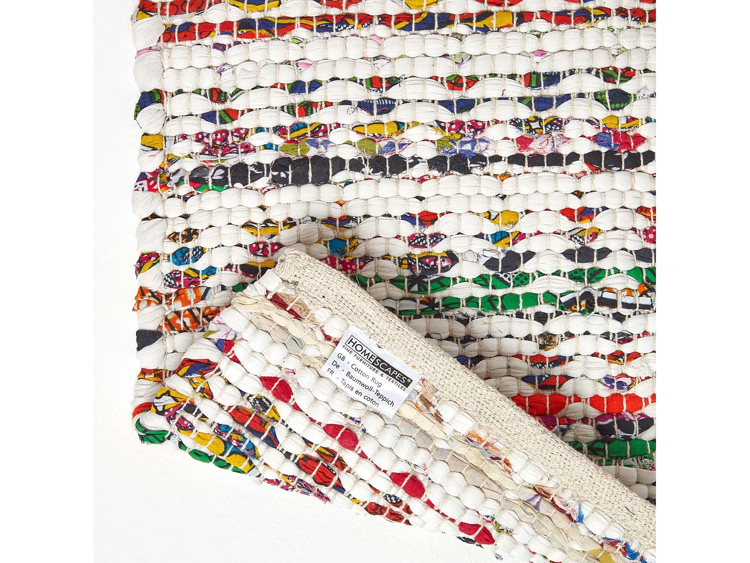 Homescapes Handwoven Multi Coloured 100% Cotton Diamond Chindi Rug, 120 x 170 cm