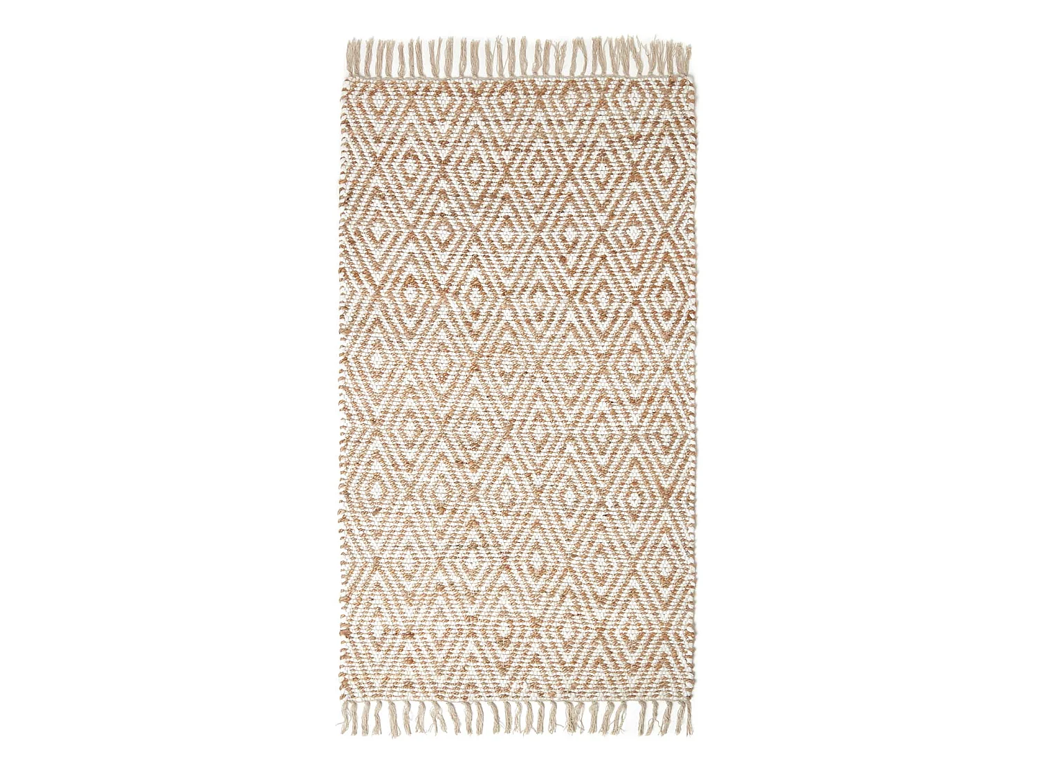 Homescapes Sierra Neutral Diamond Pattern Hemp Chindi Rug, 90 x 150 cm