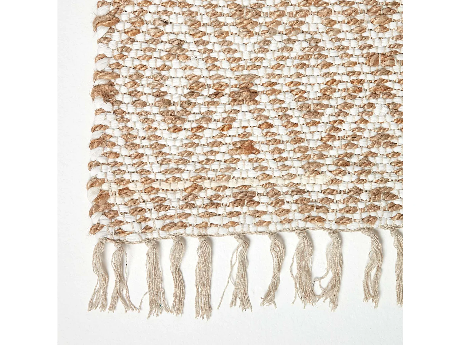 Homescapes Sierra Neutral Diamond Pattern Hemp Chindi Rug, 90 x 150 cm
