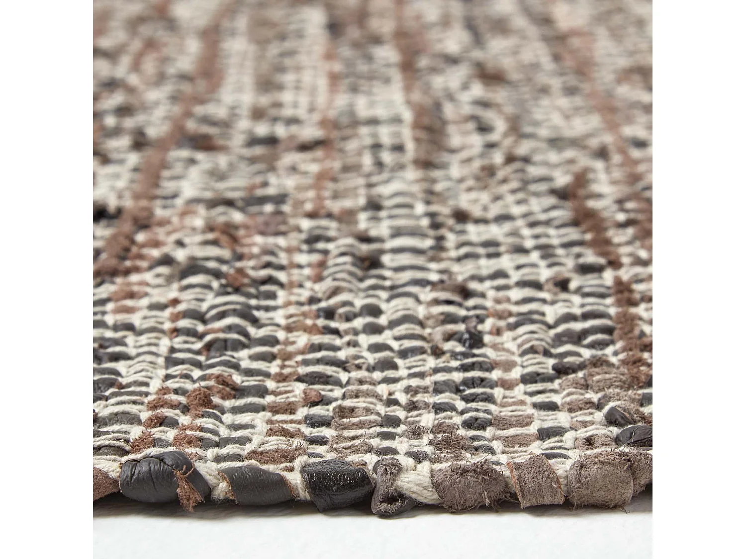 Homescapes Brown Real Leather Handwoven Diamond Pattern Rug, 90 x 150 cm