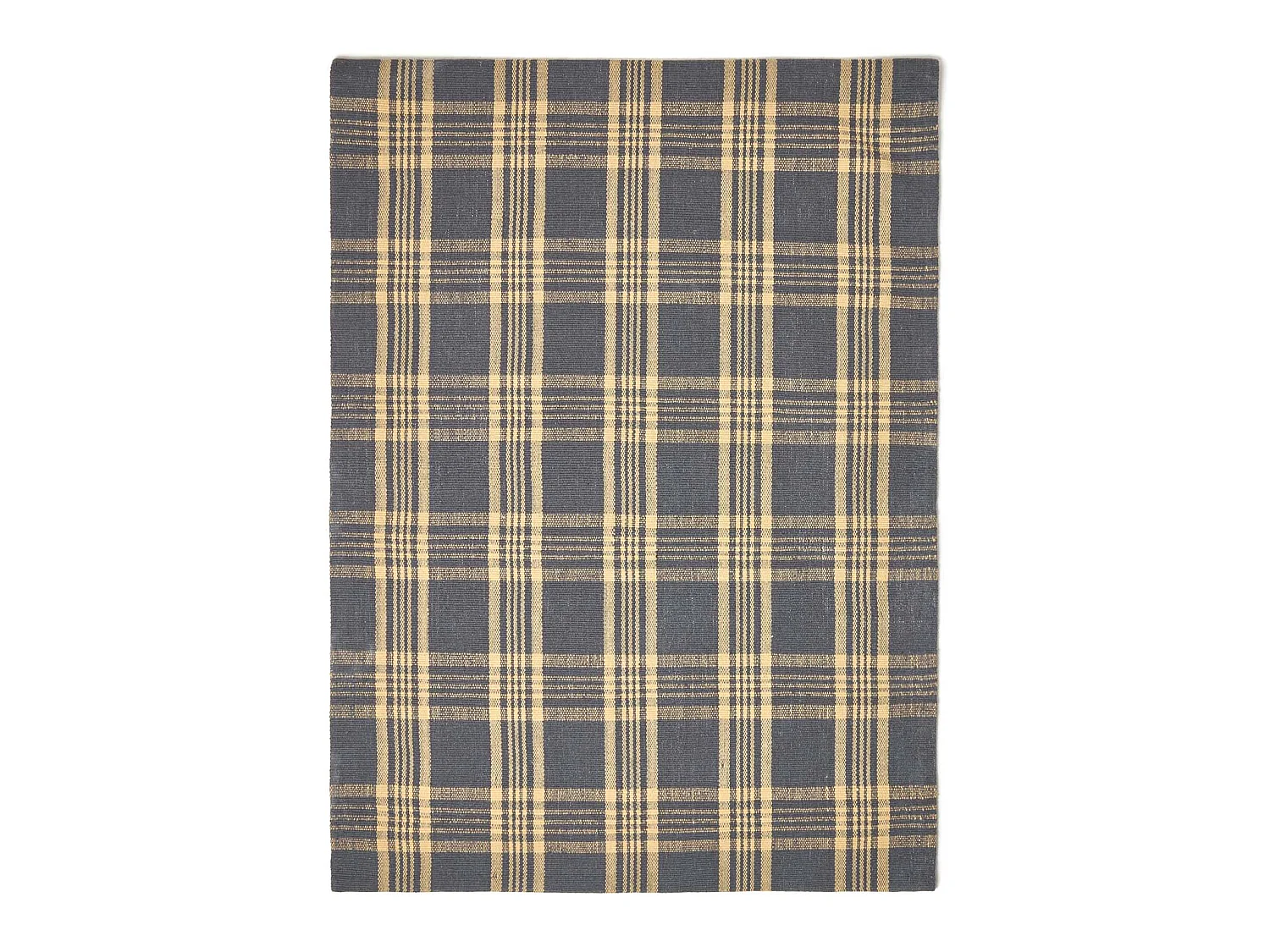 Homescapes Douglas Grey and Yellow Tartan Check Non-Slip 100% Wool Rug, 70 x 120 cm