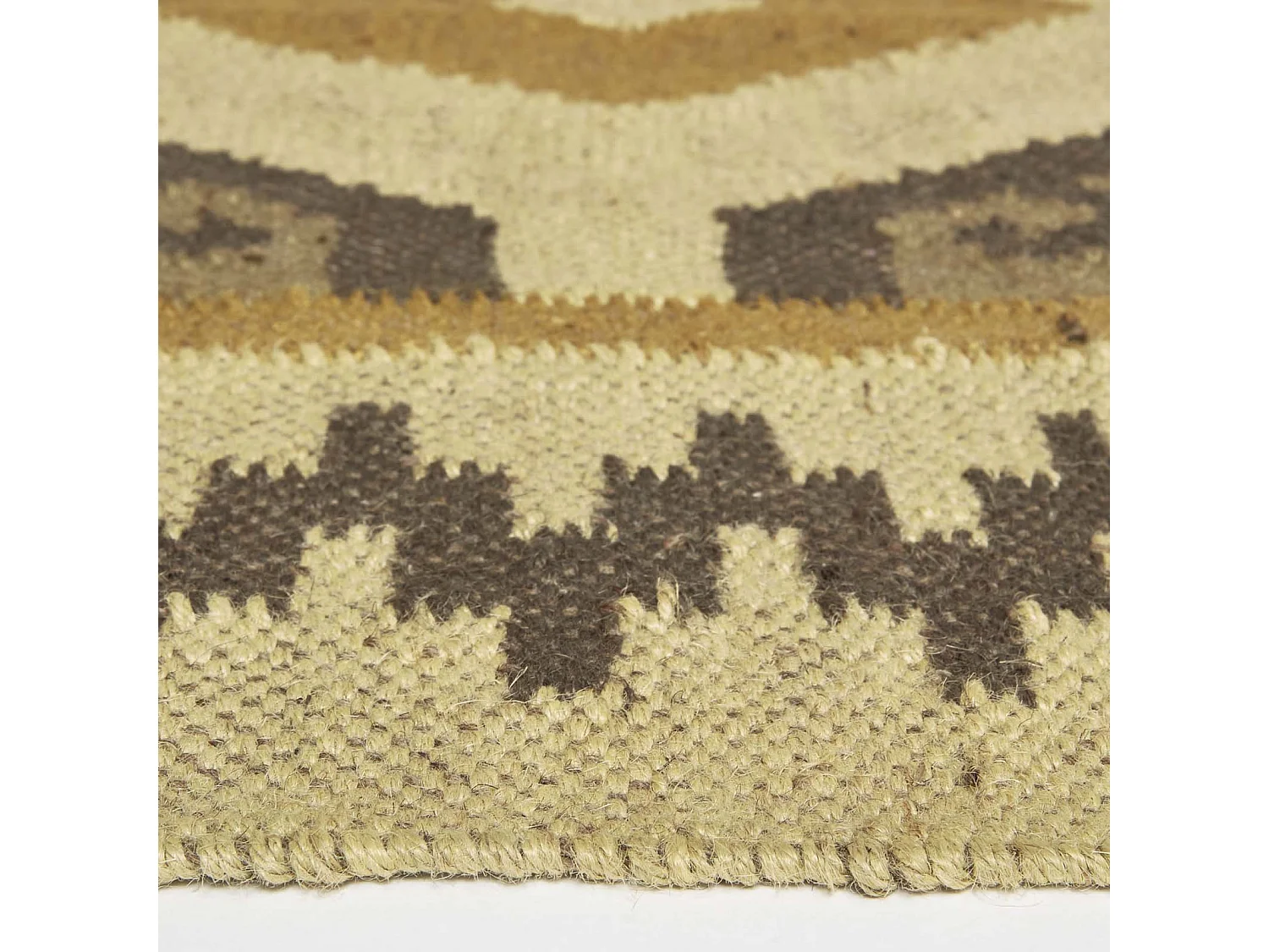 Homescapes Ravar Brown & Gold Kilim Wool Rug 90 x 150 cm