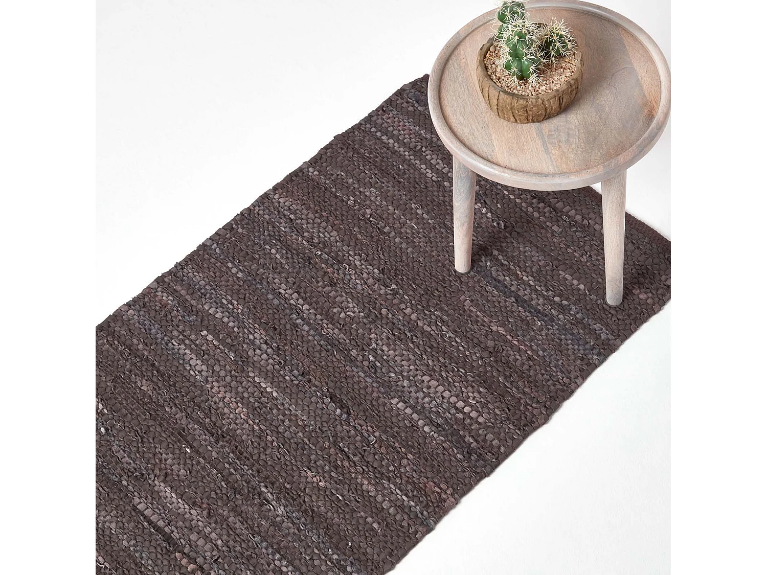 Homescapes Denver Leather Woven Rug Brown, 66 x 200 cm