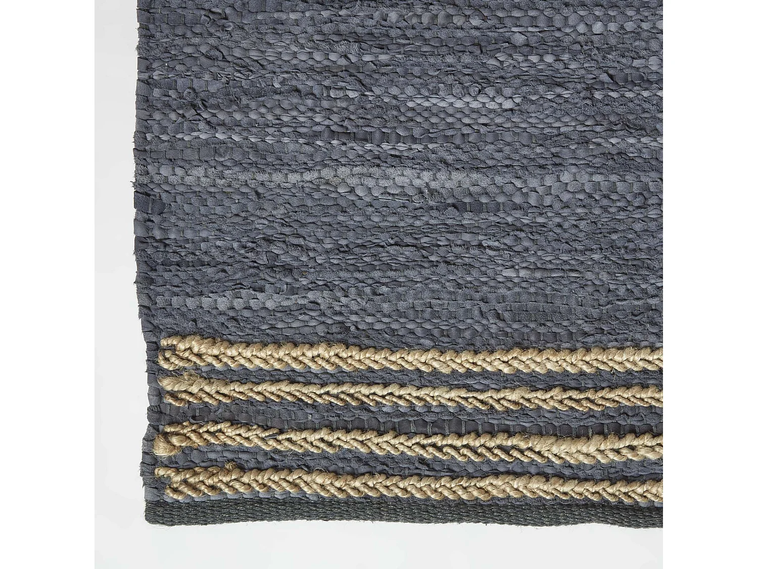Homescapes Grey Recycled Leather Handwoven Stripe Rug, 160 x 230 cm