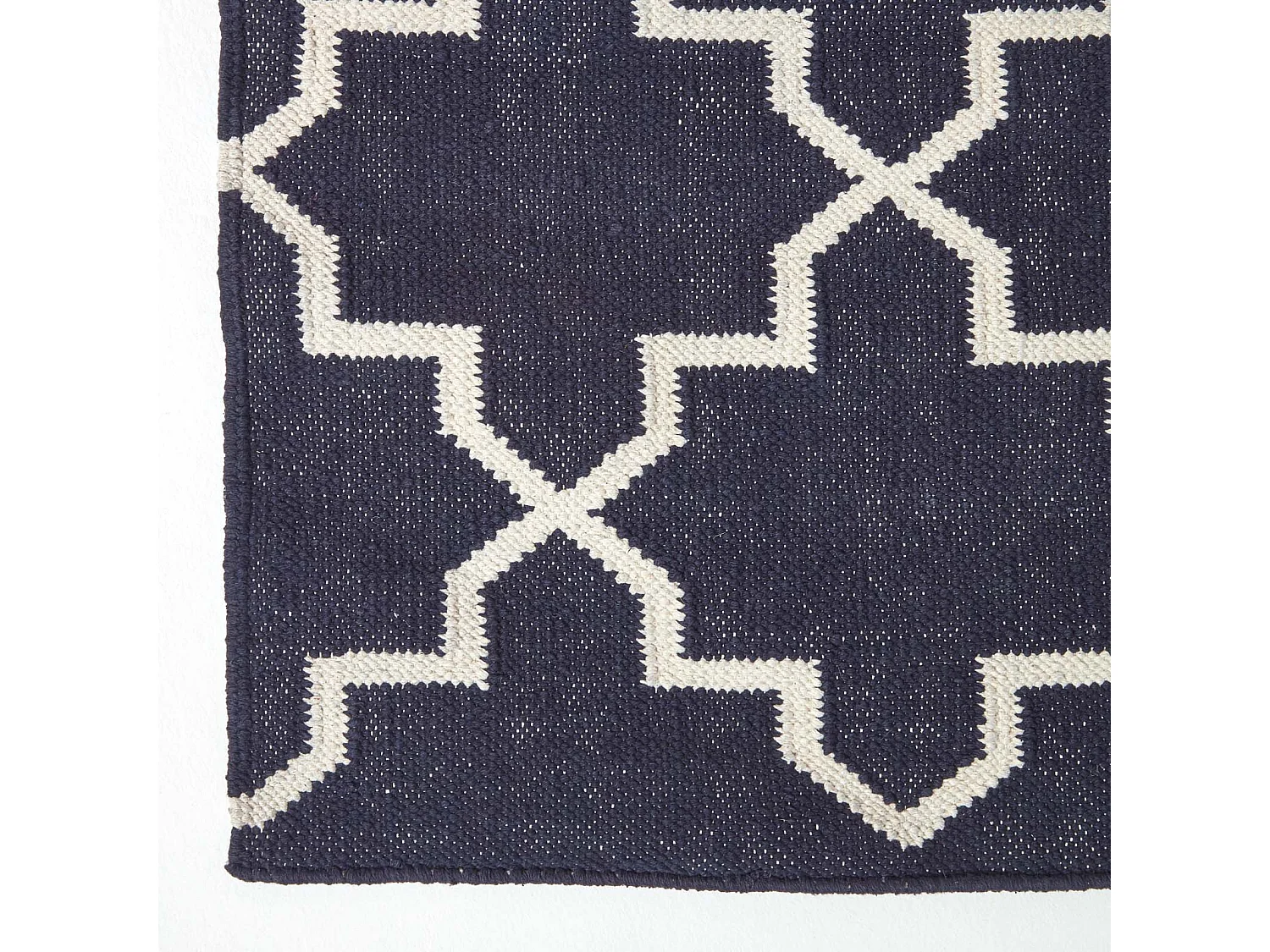 Homescapes Edmonton Navy Blue and White 100% Cotton Geometric Pattern Kilim Rug, 160 x 230 cm