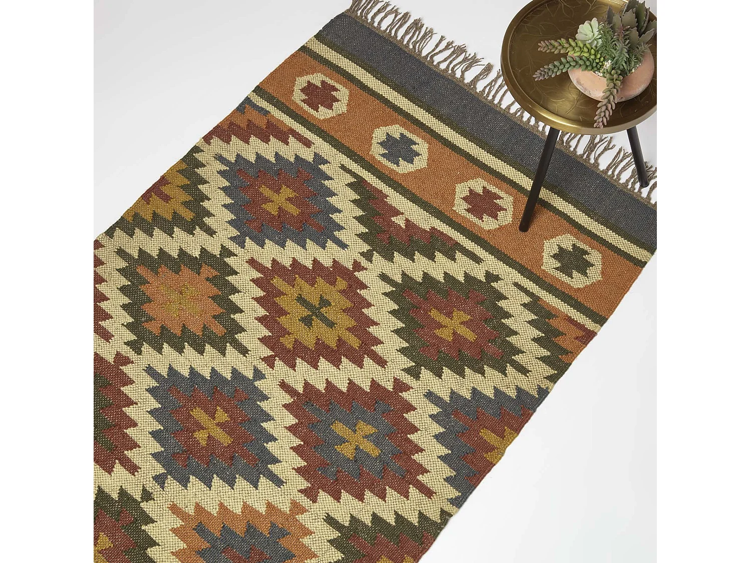 Homescapes Lucea Orange & Blue Kilim Wool Rug 160 x 230 cm
