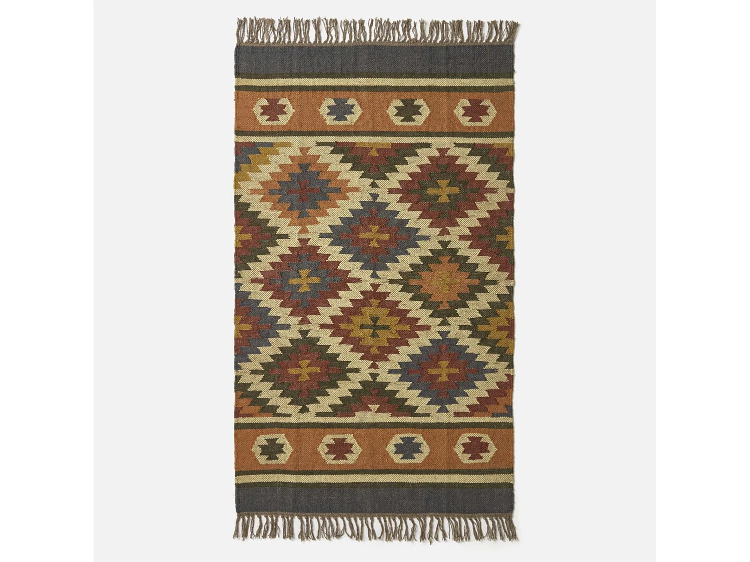 Homescapes Lucea Orange & Blue Kilim Wool Rug 160 x 230 cm