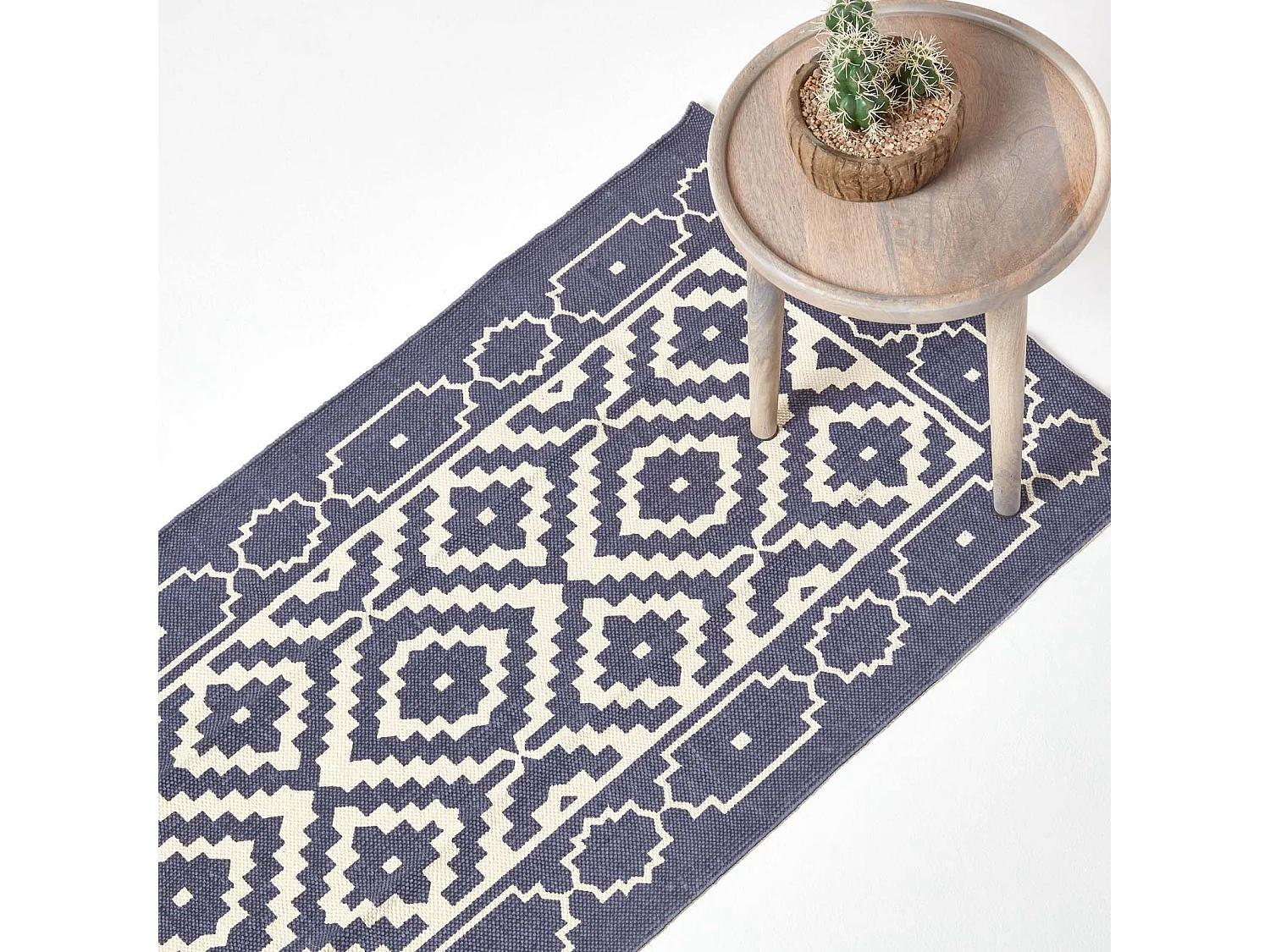 Homescapes Halmstad Blue and White Scandi Style 100% Cotton Printed Rug, 66 x 200 cm
