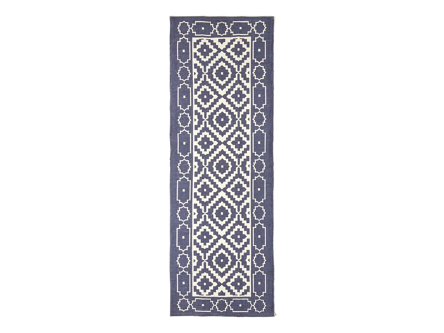 Homescapes Halmstad Blue and White Scandi Style 100% Cotton Printed Rug, 66 x 200 cm
