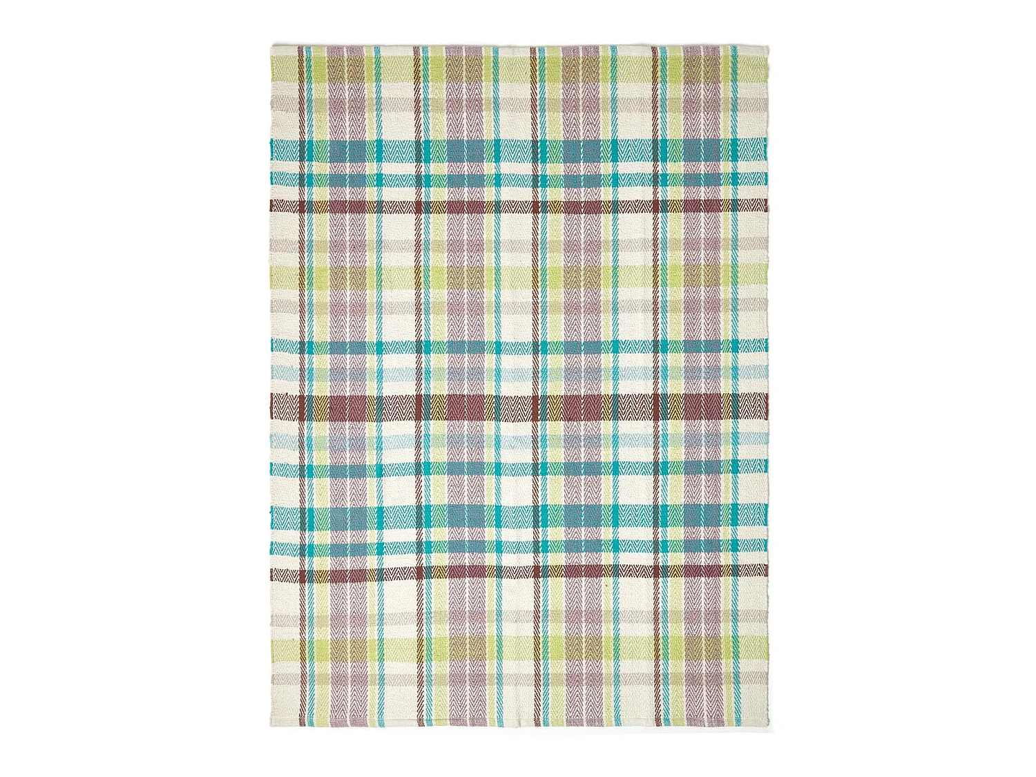 Homescapes Wilson Handwoven Blue, Yellow and Brown Tartan 100% Cotton Rug, 70 x 120 cm