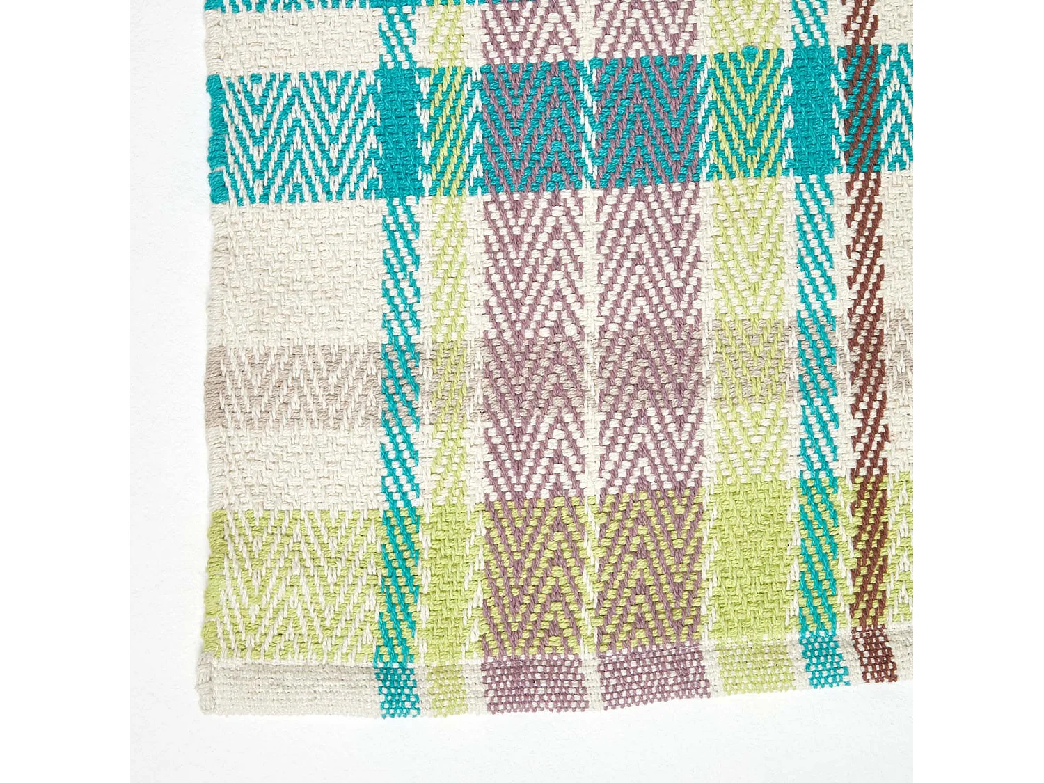 Homescapes Wilson Handwoven Blue, Yellow and Brown Tartan 100% Cotton Rug, 70 x 120 cm