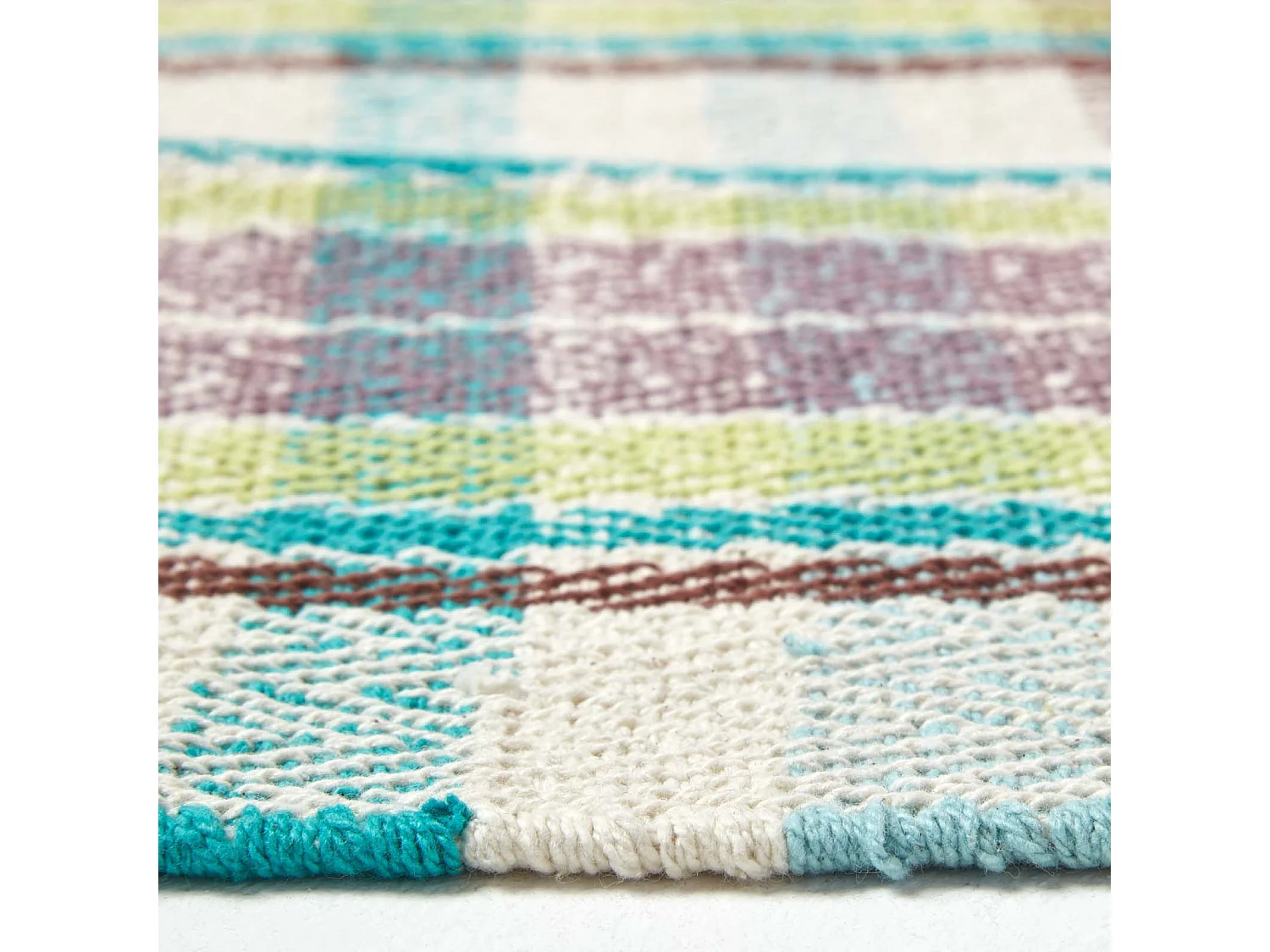 Homescapes Wilson Handwoven Blue, Yellow and Brown Tartan 100% Cotton Rug, 70 x 120 cm