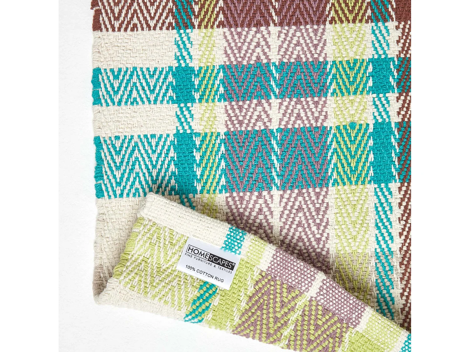 Homescapes Wilson Handwoven Blue, Yellow and Brown Tartan 100% Cotton Rug, 70 x 120 cm