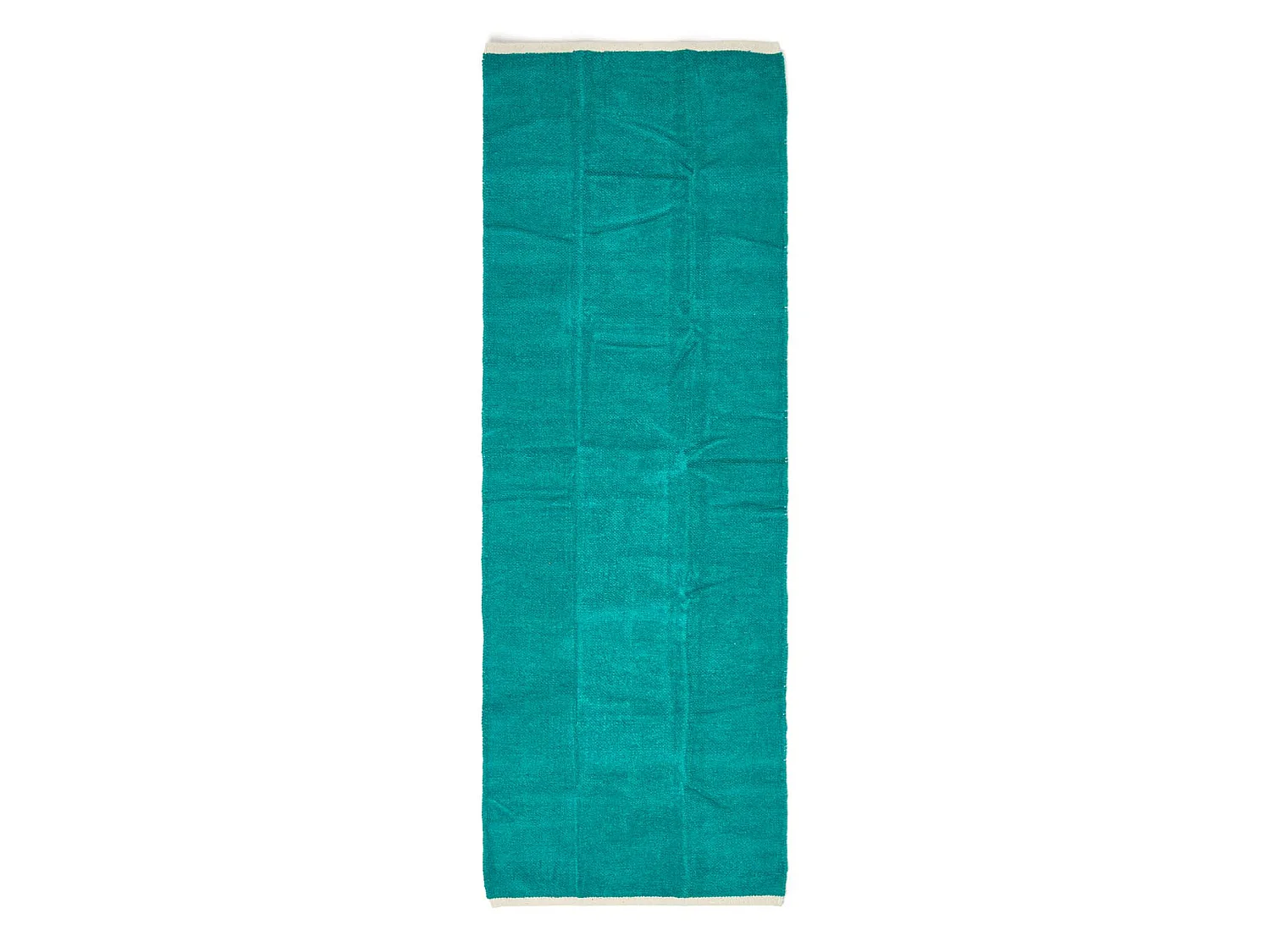 Homescapes Teal Green 100% Cotton Plain Chenille Rug with Natural Trim, 66 x 200 cm
