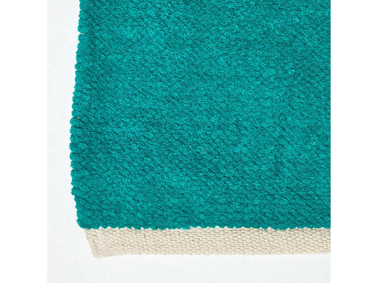 Homescapes Teal Green 100% Cotton Plain Chenille Rug with Natural Trim, 66 x 200 cm
