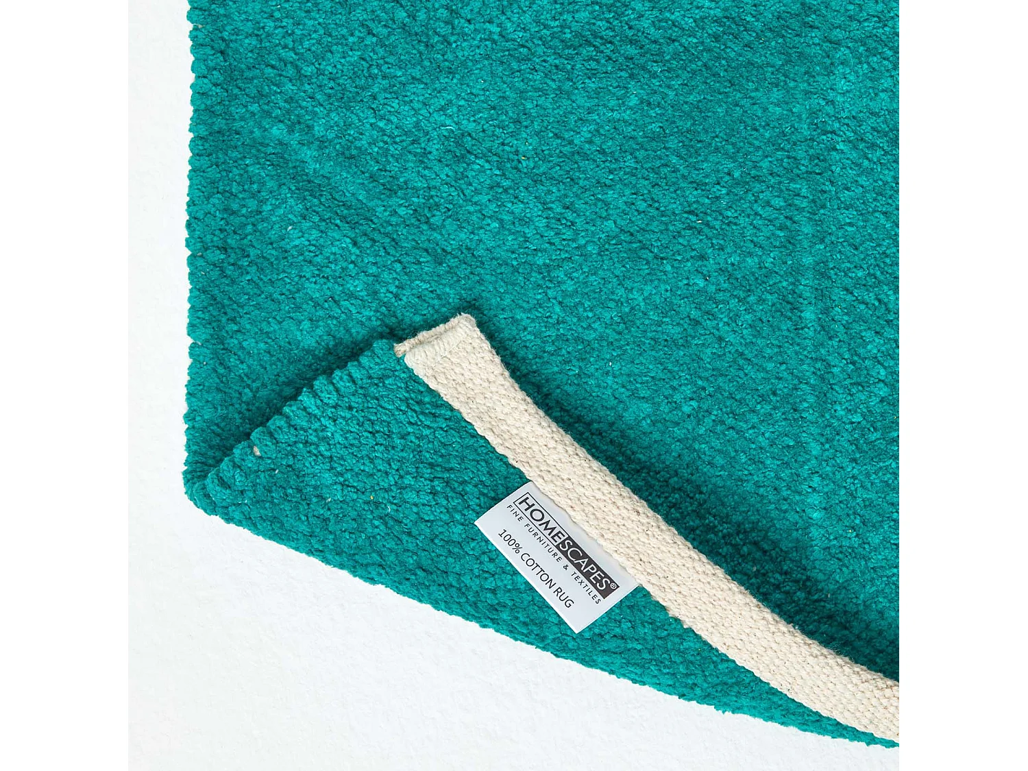 Homescapes Teal Green 100% Cotton Plain Chenille Rug with Natural Trim, 66 x 200 cm