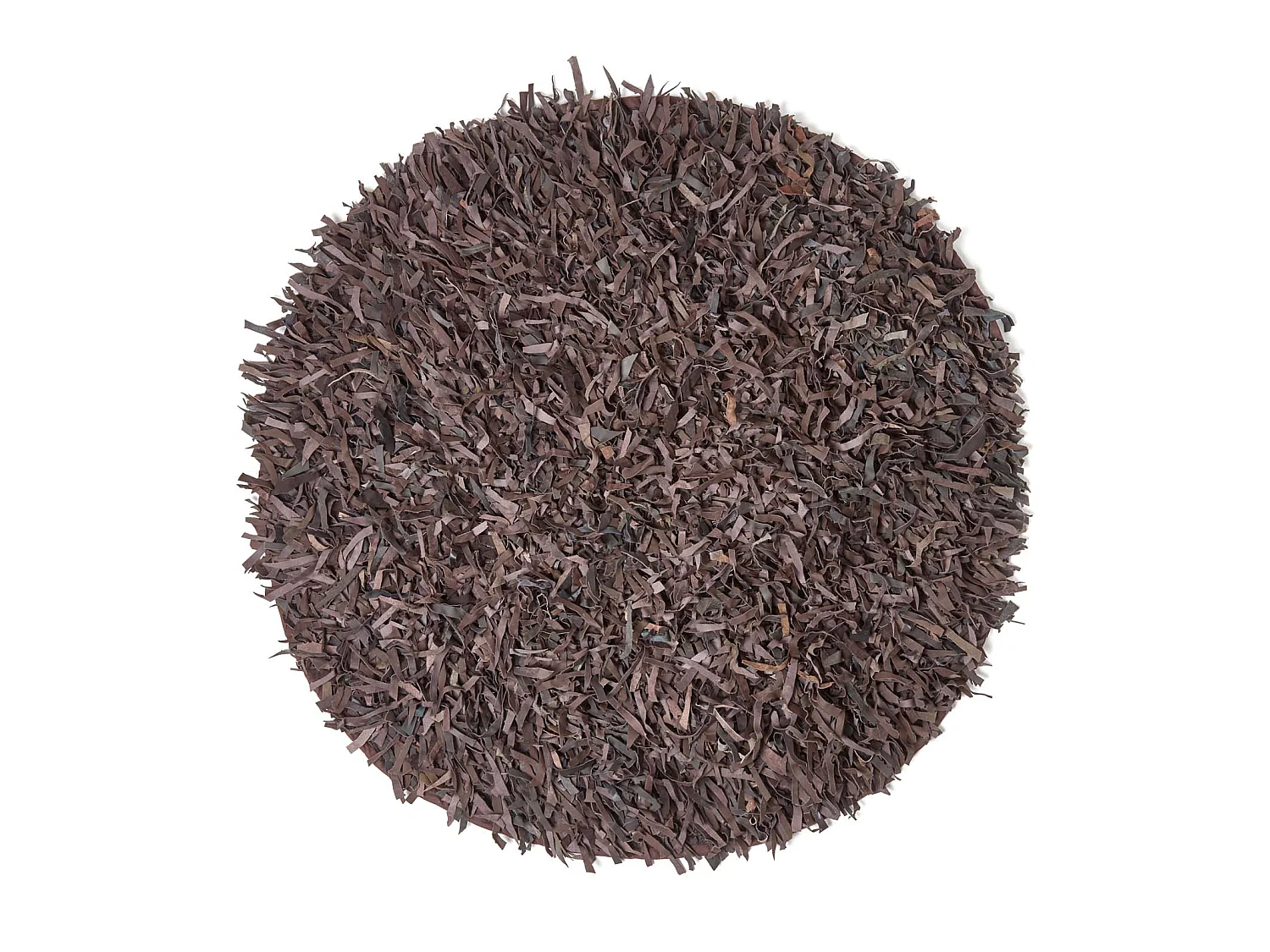 Homescapes Dallas Leather Shaggy Rug Chocolate, 150 cm Round