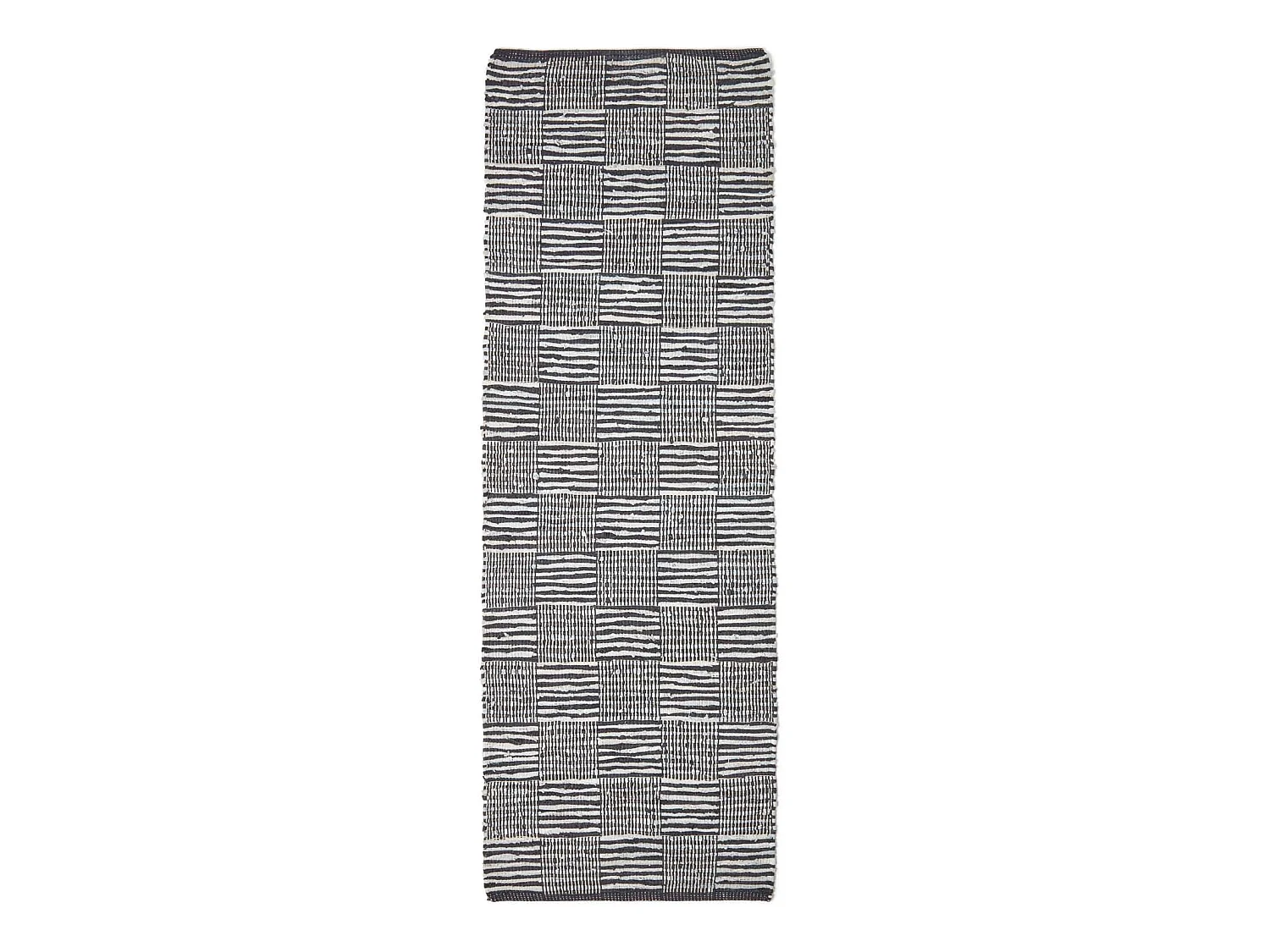 Homescapes Black & White Real Leather Handwoven Striped Block Check Rug, 66 x 200 cm