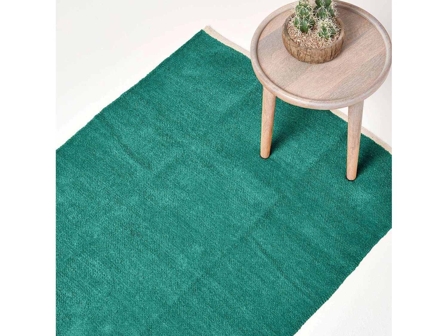 Homescapes Teal Green 100% Cotton Plain Chenille Rug with Natural Trim, 60 x 100 cm