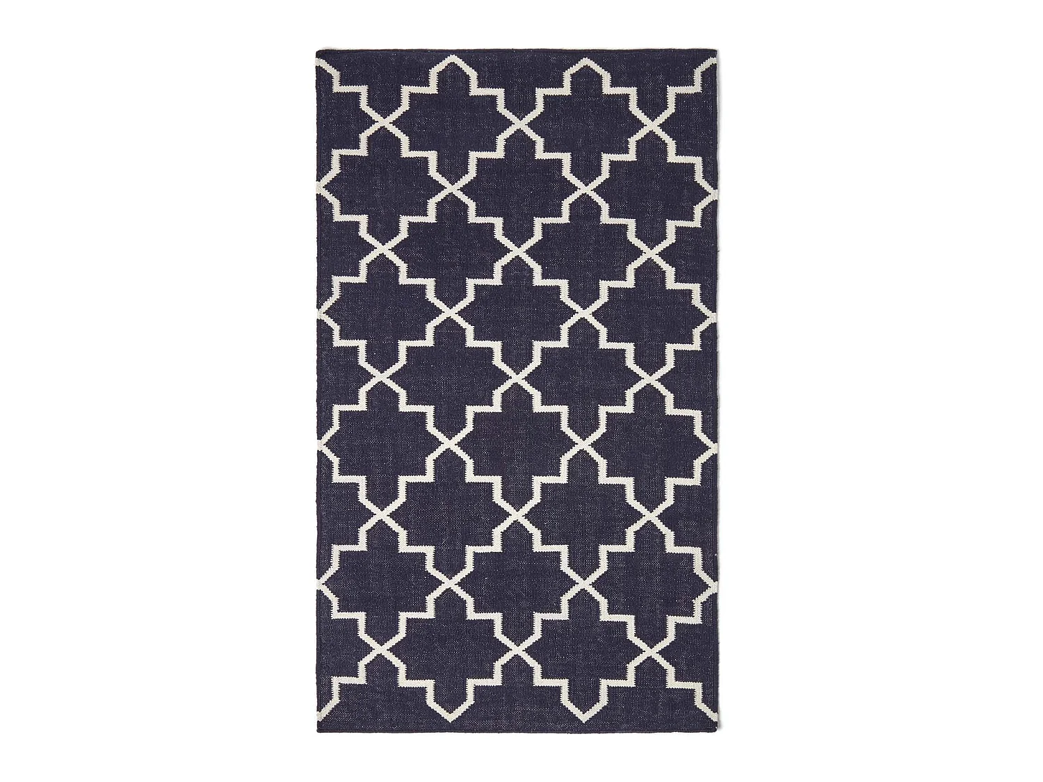 Homescapes Edmonton Navy Blue and White 100% Cotton Geometric Pattern Kilim Rug, 120 x 170 cm