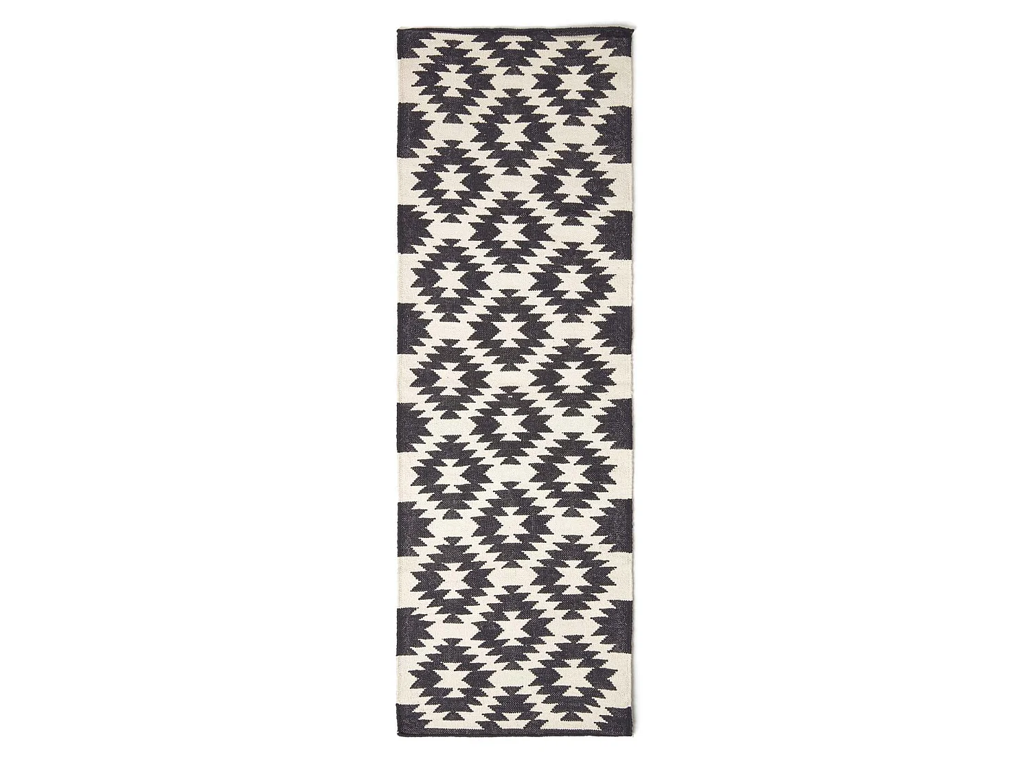 Homescapes Zurich Handwoven Black and White 100% Cotton Geometric Pattern Kilim Rug, 66 x 200 cm
