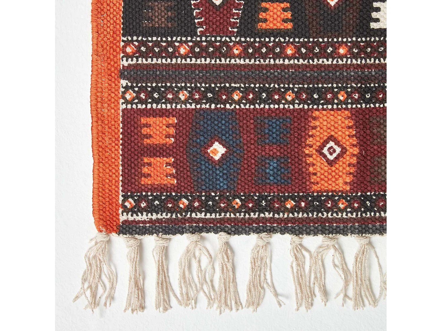 Homescapes Cotton Kilim Printed Rug Terracotta,Black and Brown Design,70 x 120 cm